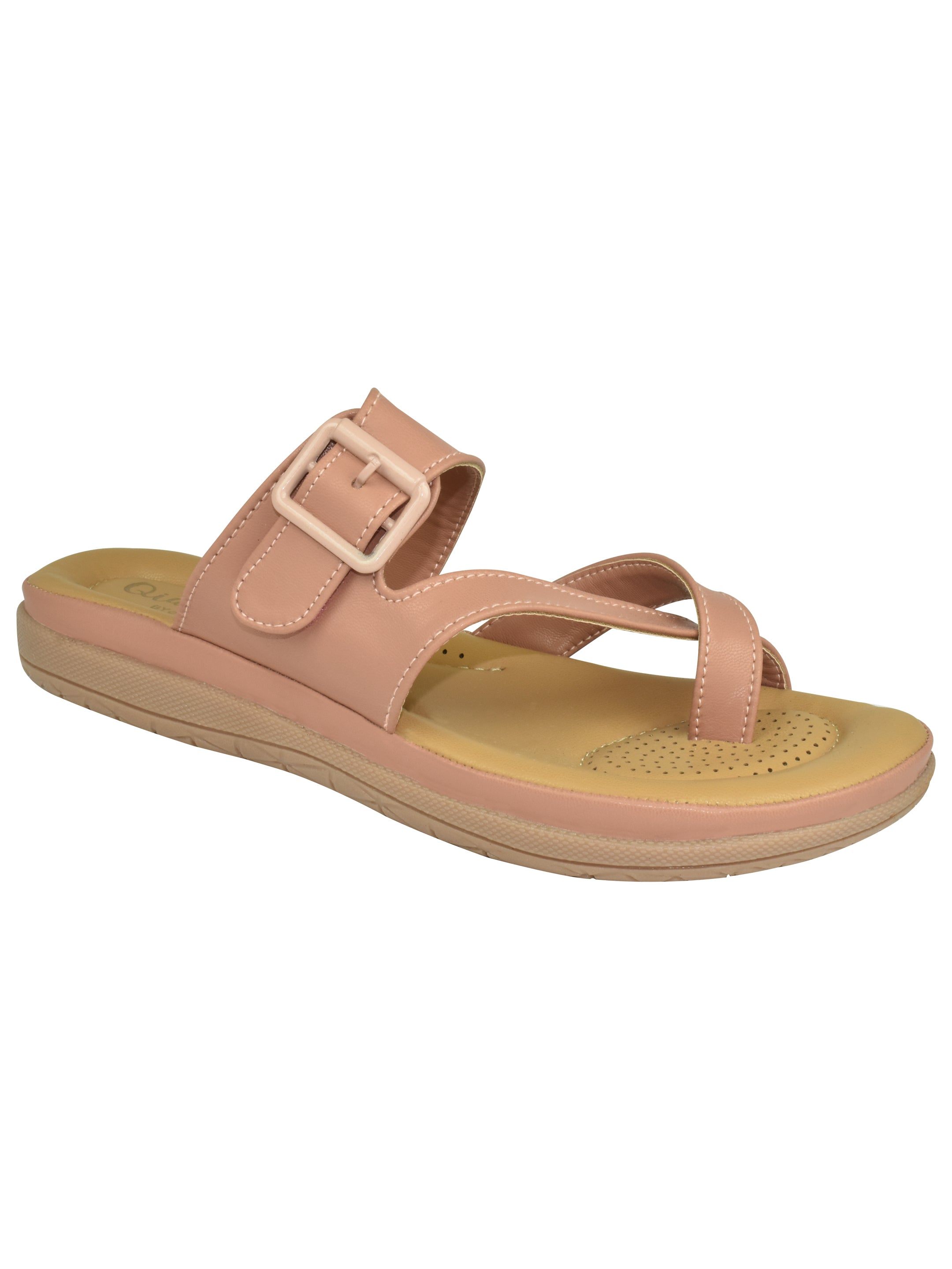 QIARRA by Ajanta Women’s One-Toe Flat Slip-On Sandal with Buckle Lock