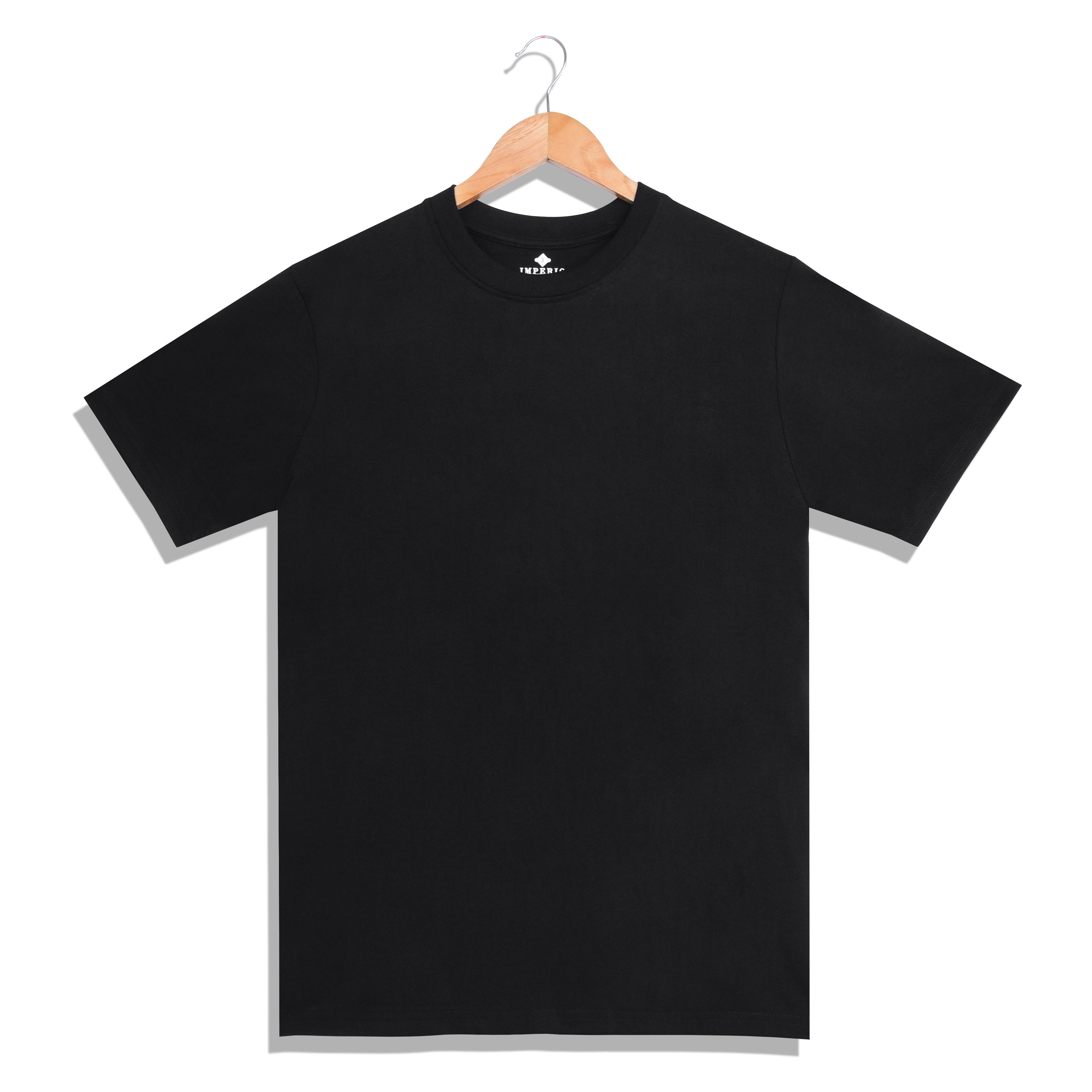 IMPERIO Men Black Solid Round Neck T-Shirt | Pure Cotton, Casual Fit RN5015