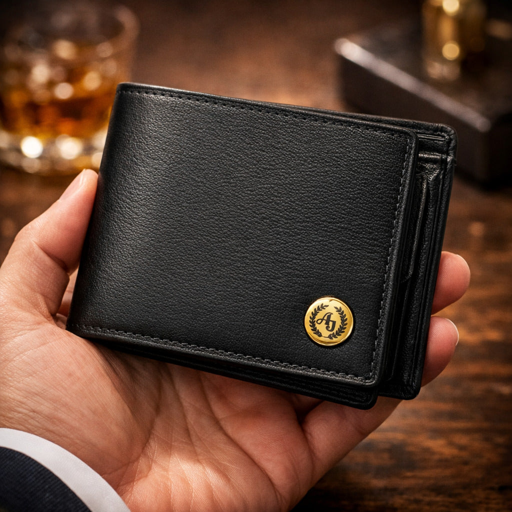 Ajanta Black Leather Wallet for Men Slim Bi-Fold with 7 Card Slots