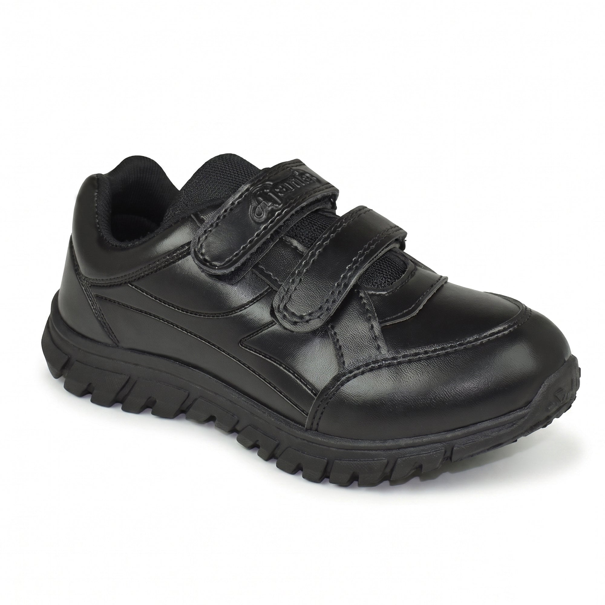 Premium Black School Shoes for Boys & Girls with Comfortable Double Velcro Closure and Strong Grip Sole