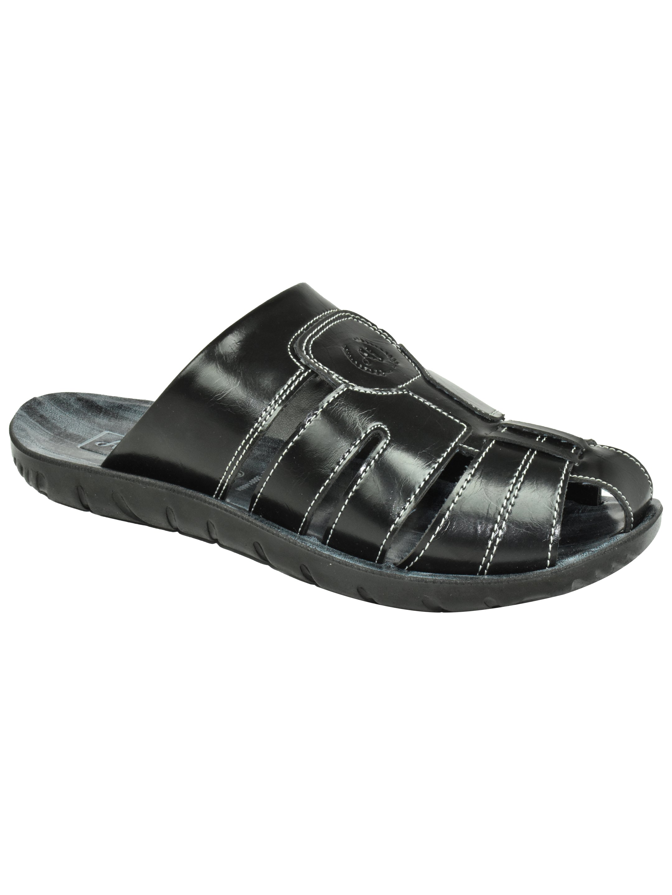 Ajanta Men’s Sleek Black Slip-On Sandal with PU Sole & Premium Leather-Look Finish