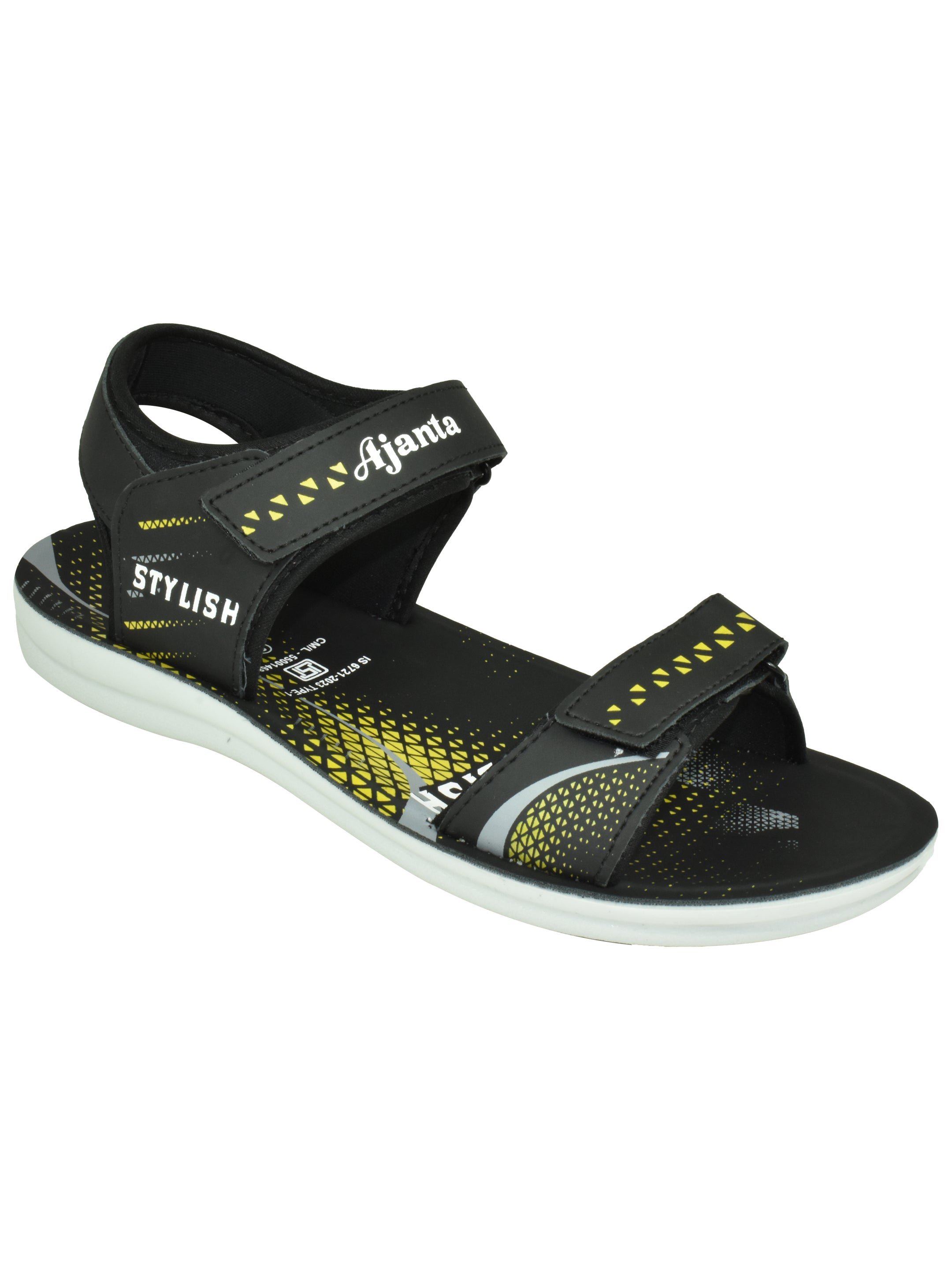 Ajanta Men’s Black Sporty Sandal with Double Velcro Straps & Lightweight PU Sole