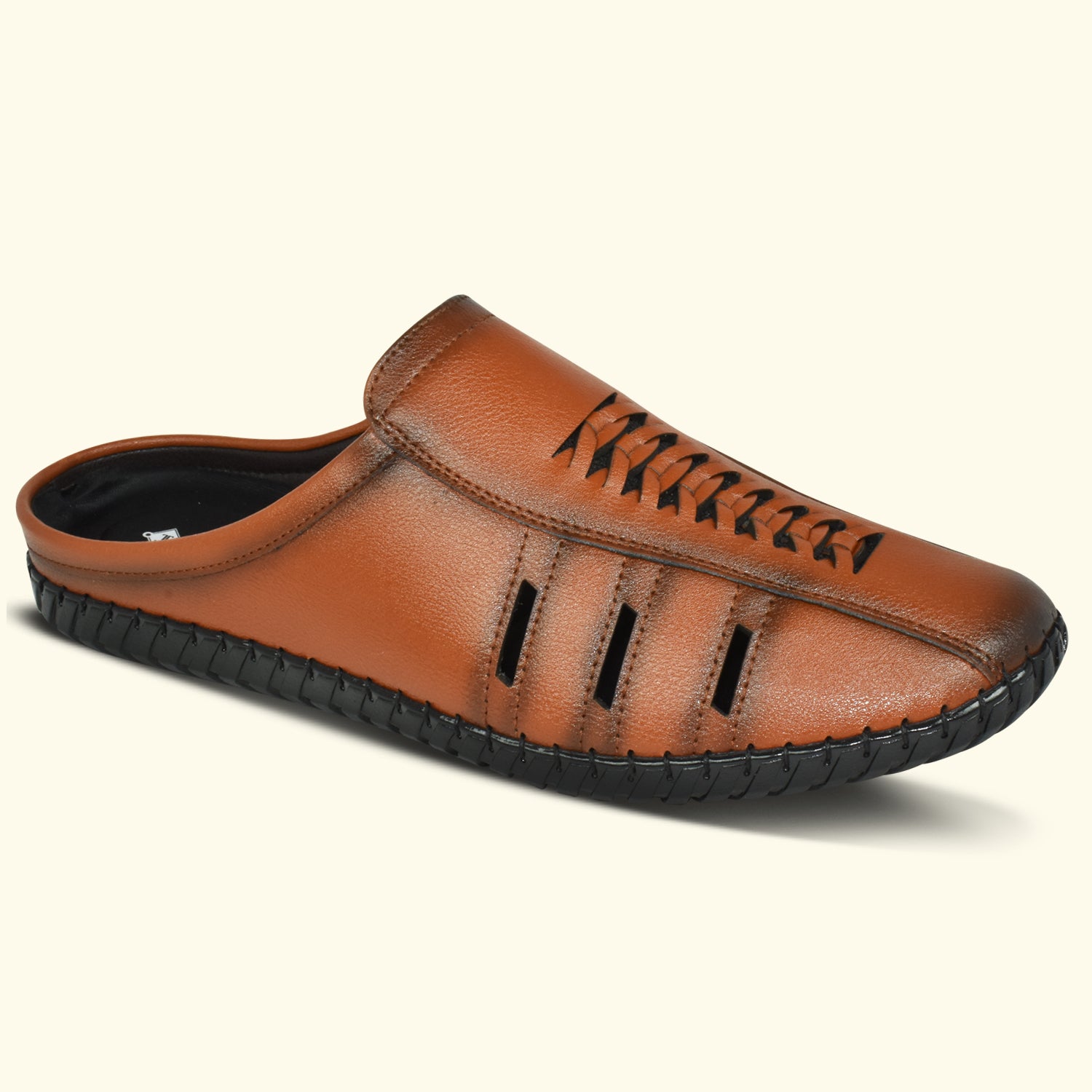 IMPERIO Men’s Tan Lightweight & Easy to Wear Cushioned Footbed Laser Cut Open Back Mules EG3038