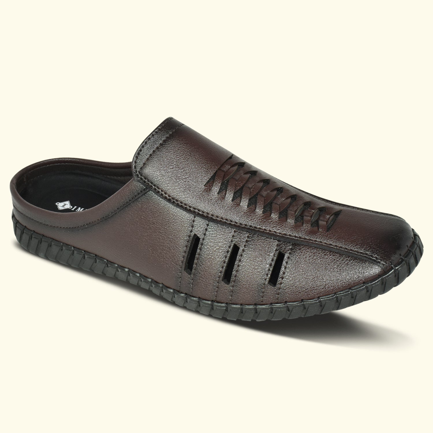 IMPERIO Men’s Brown Lightweight & Easy to Wear Cushioned Footbed Laser Cut Open Back Mules EG3039