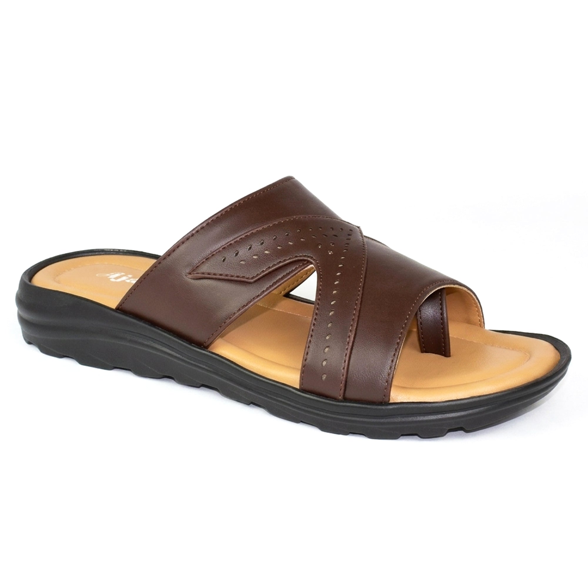 AJANTA Men's Velcro Sandals | Adjustable Strap | Durable & Lightweight Design (Brown)