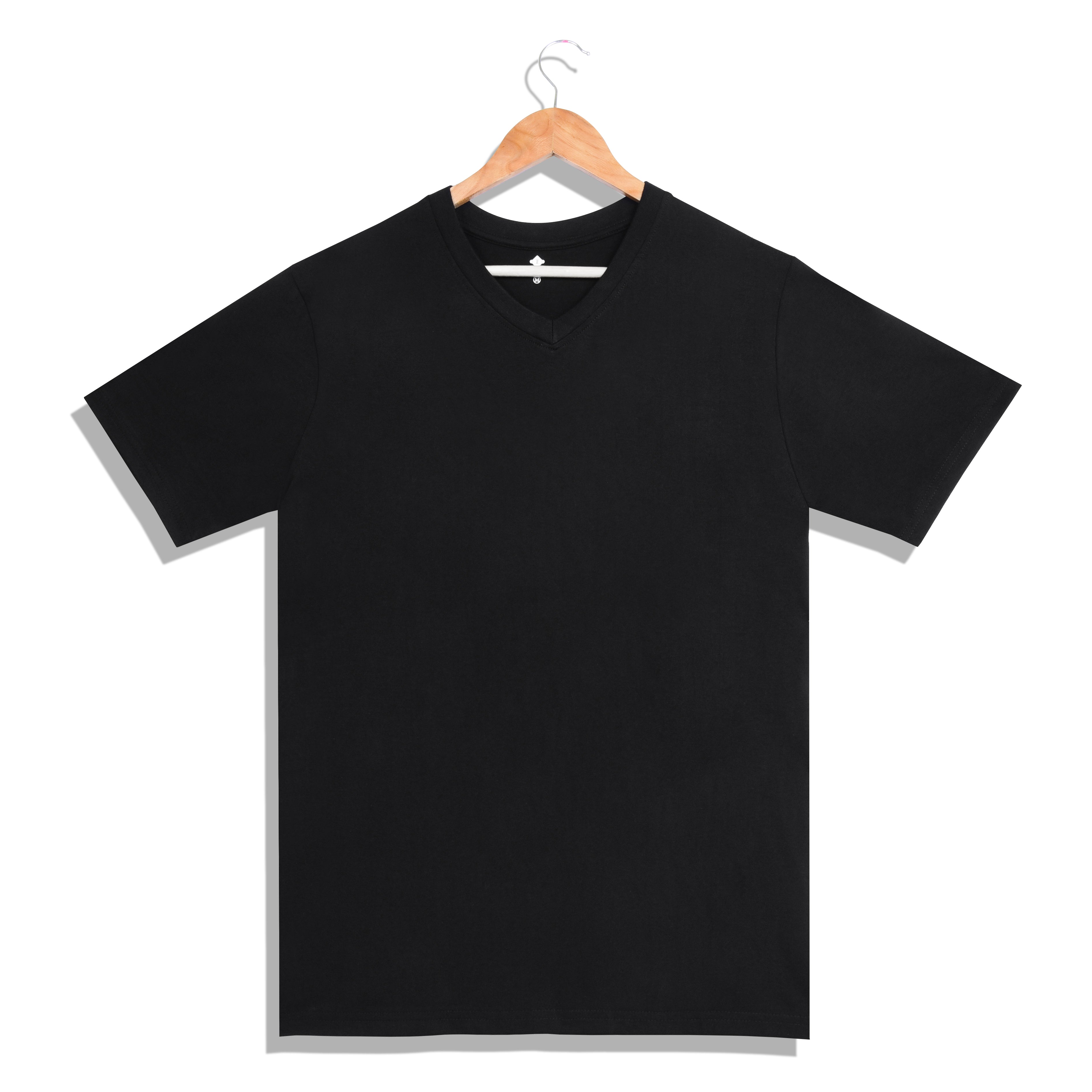 IMPERIO Men Black Solid V-Neck T-Shirt | Pure Cotton, Casual Fit VN5013