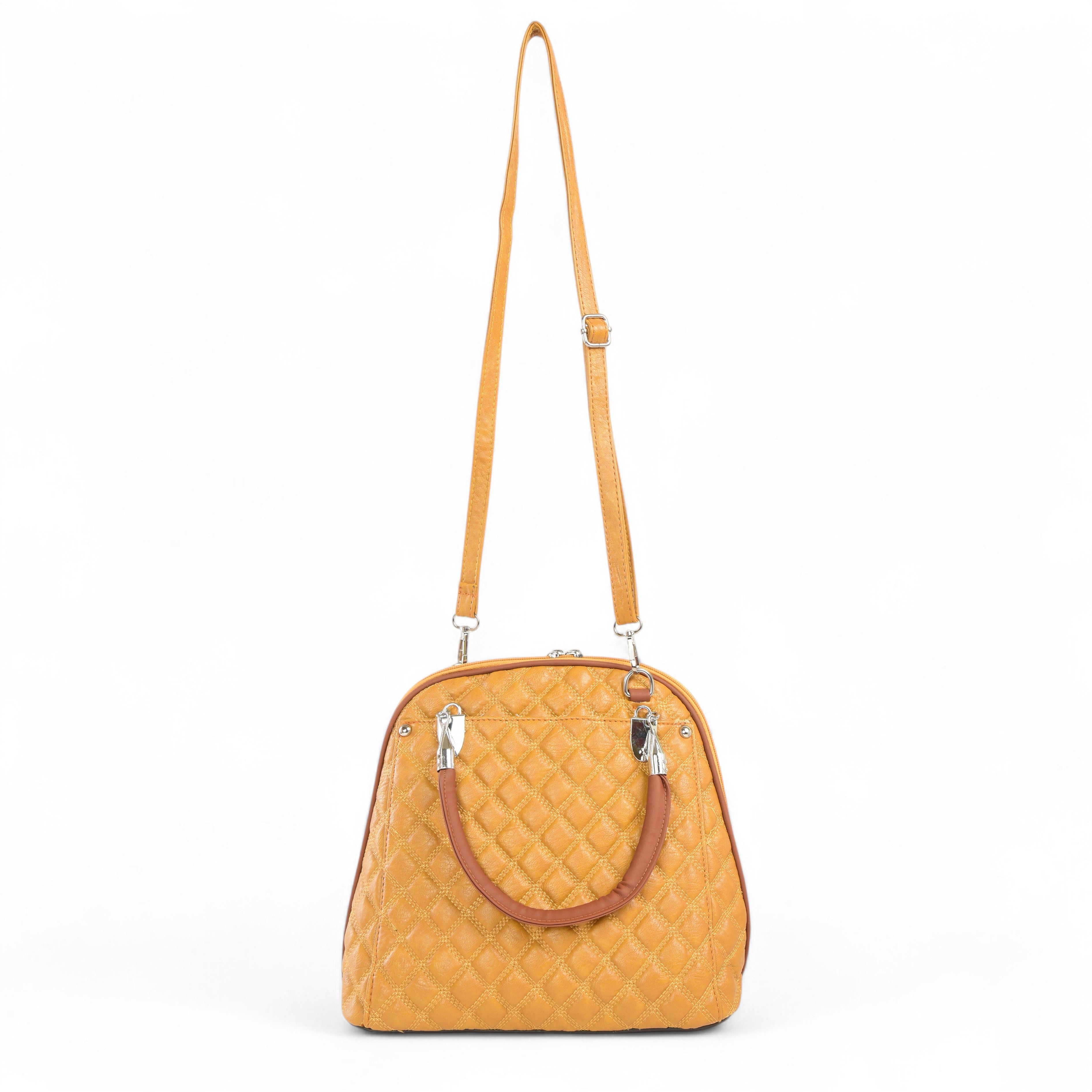 QIARRA Mustard Luxe Artificial Leather Premium Quilted Satchel Bag / Handbag with Detachable Slings VB8028