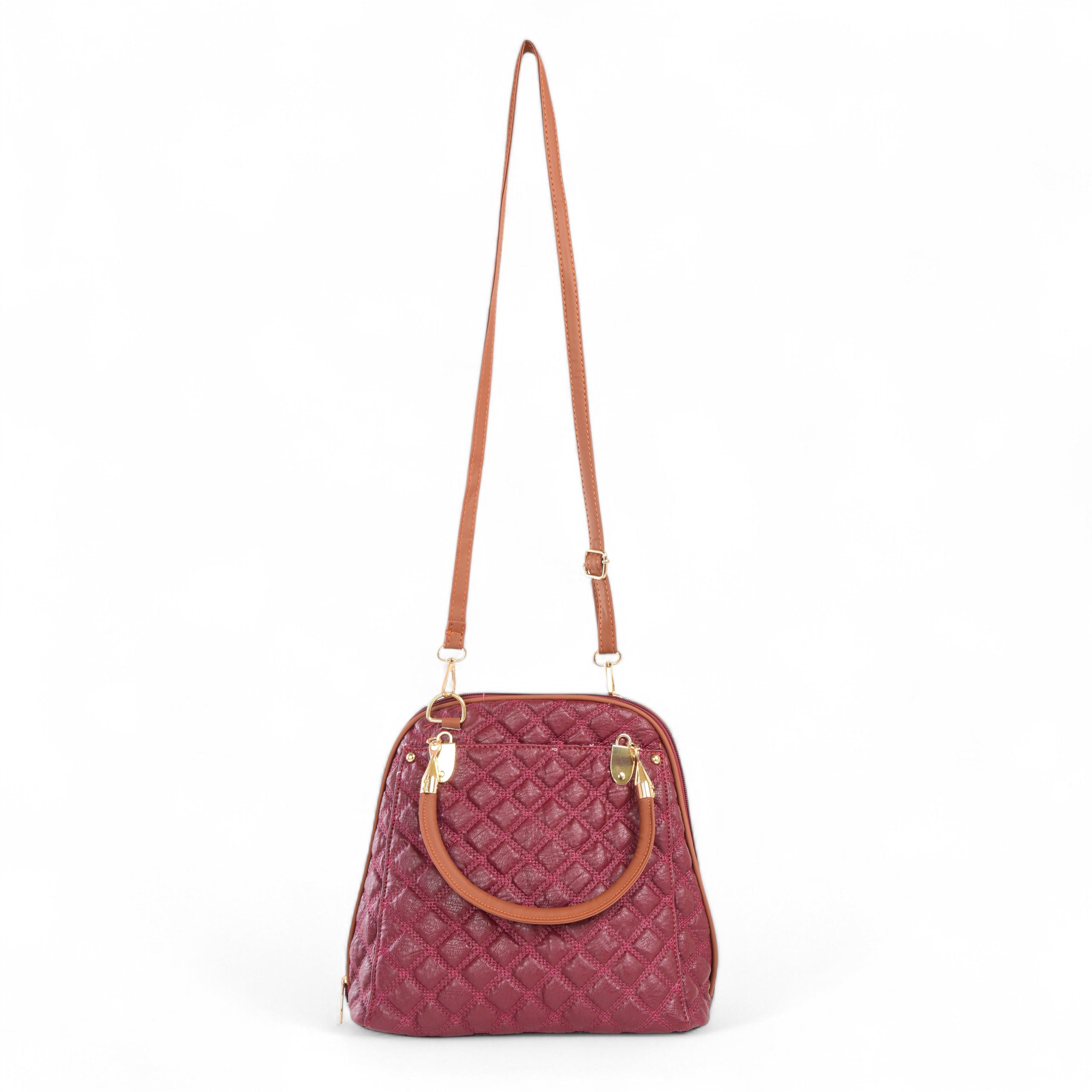 QIARRA Maroon Luxe Artificial Leather Premium Quilted Satchel Bag / Handbag with Detachable Slings VB8026