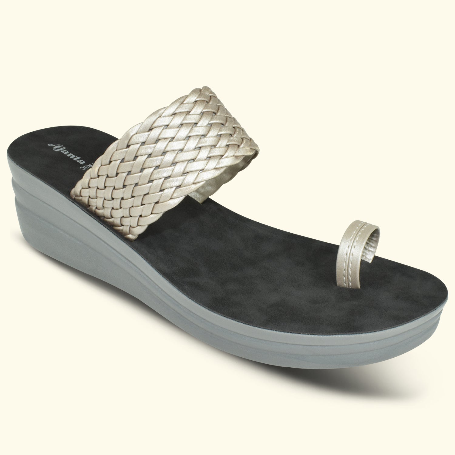 AJANTA Women's Grey Perforated Upper Slip-on Wedge Toe Ring Heel Sandal EL2015