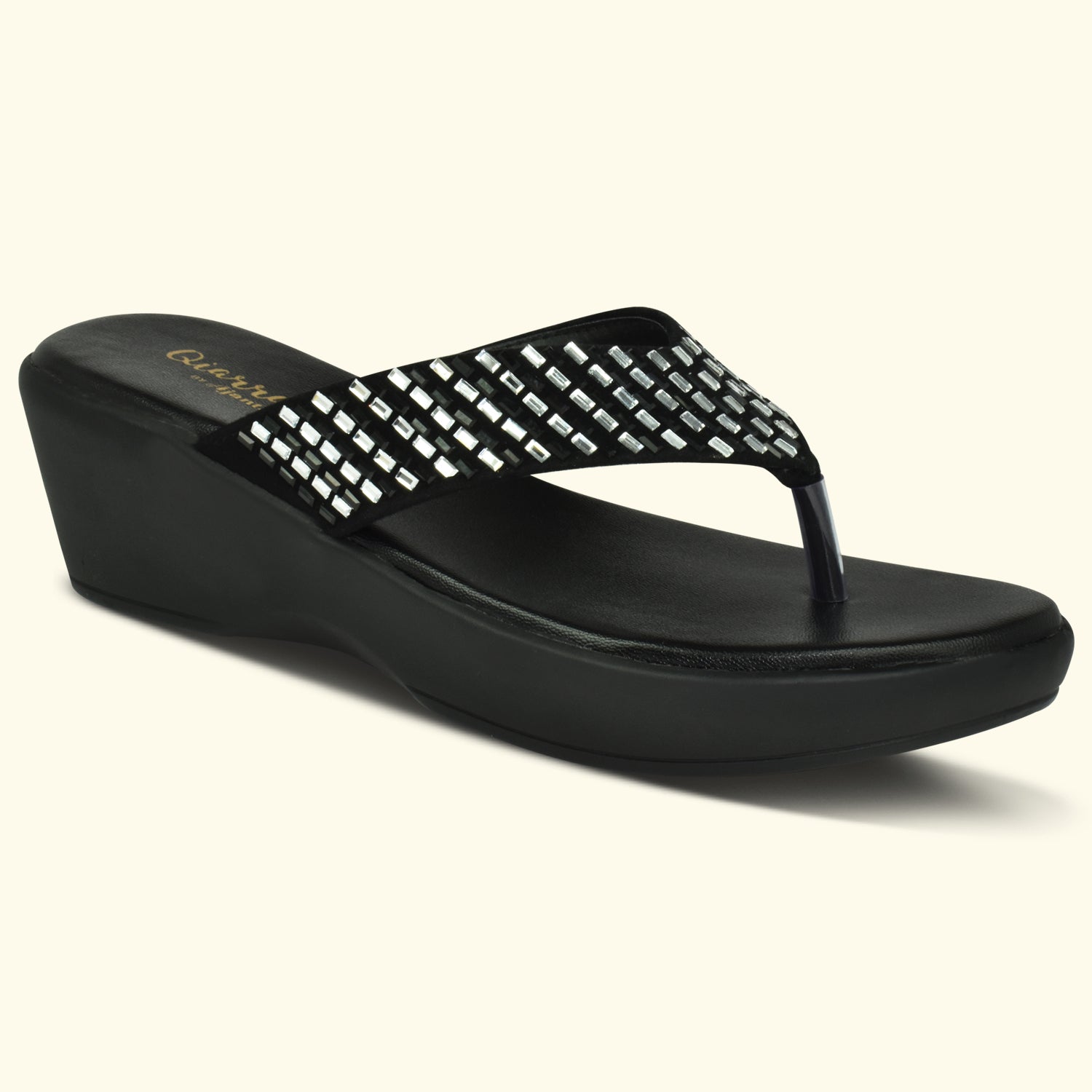 QIARRA Women's Shimmer Open Toe Comfortable Wedge Heel Fashion Sandals for Casual, Outdoor and Party