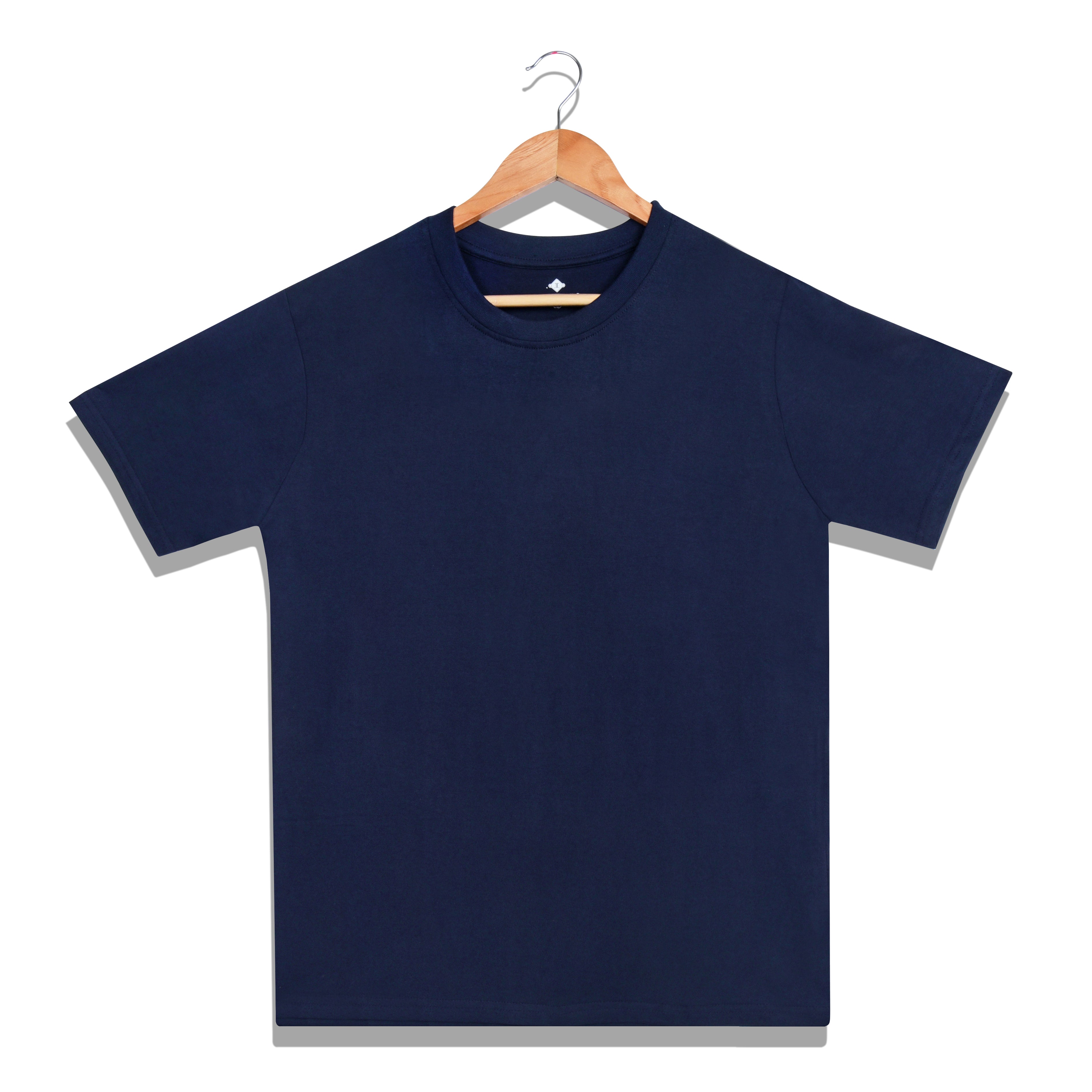 IMPERIO Men Navy Solid Round Neck T-Shirt | Pure Cotton, Casual Fit RN5019