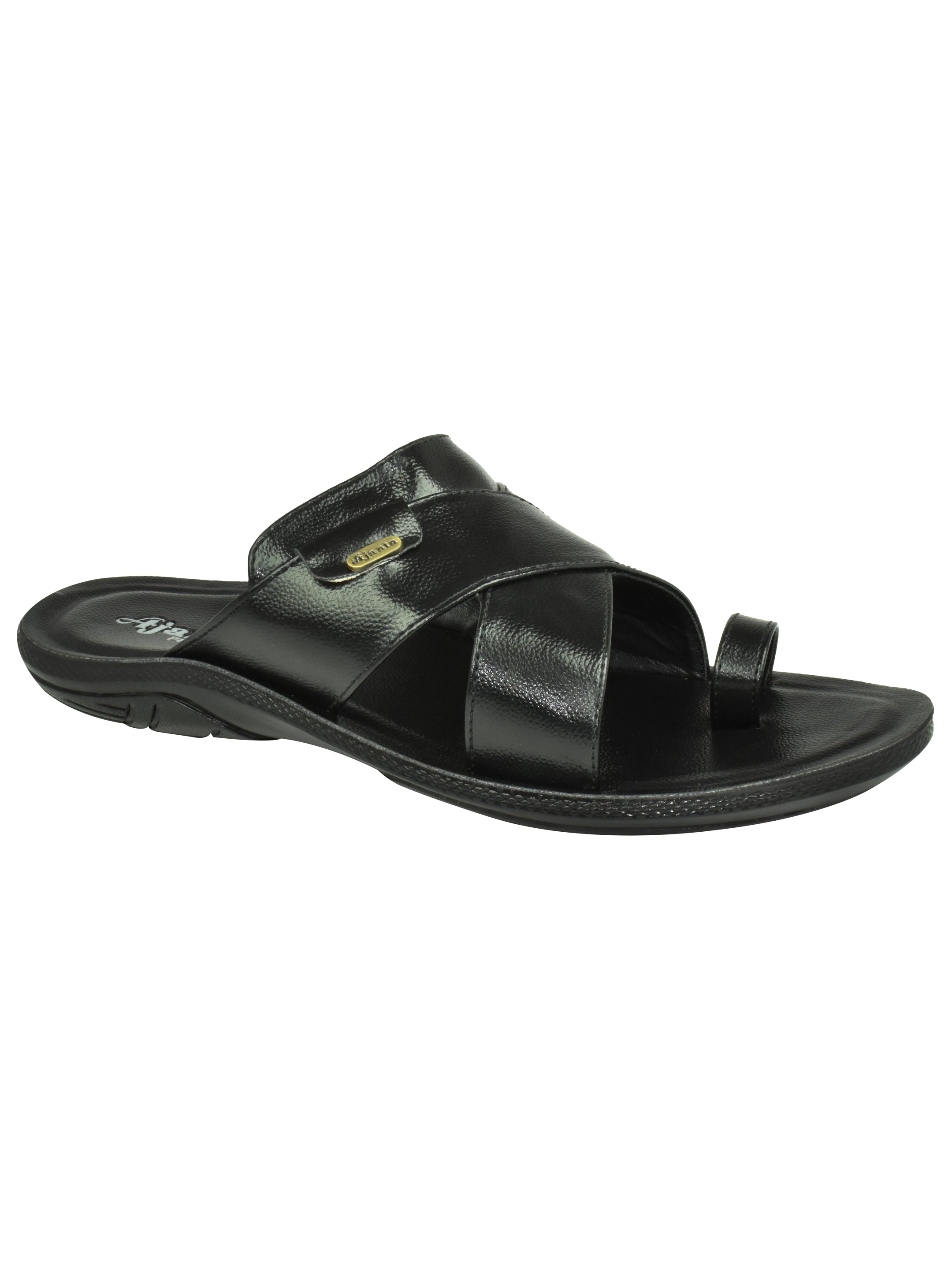 Ajanta Men’s Black Cross-Strap Sandal with Toe Loop & Soft Padded Footbed