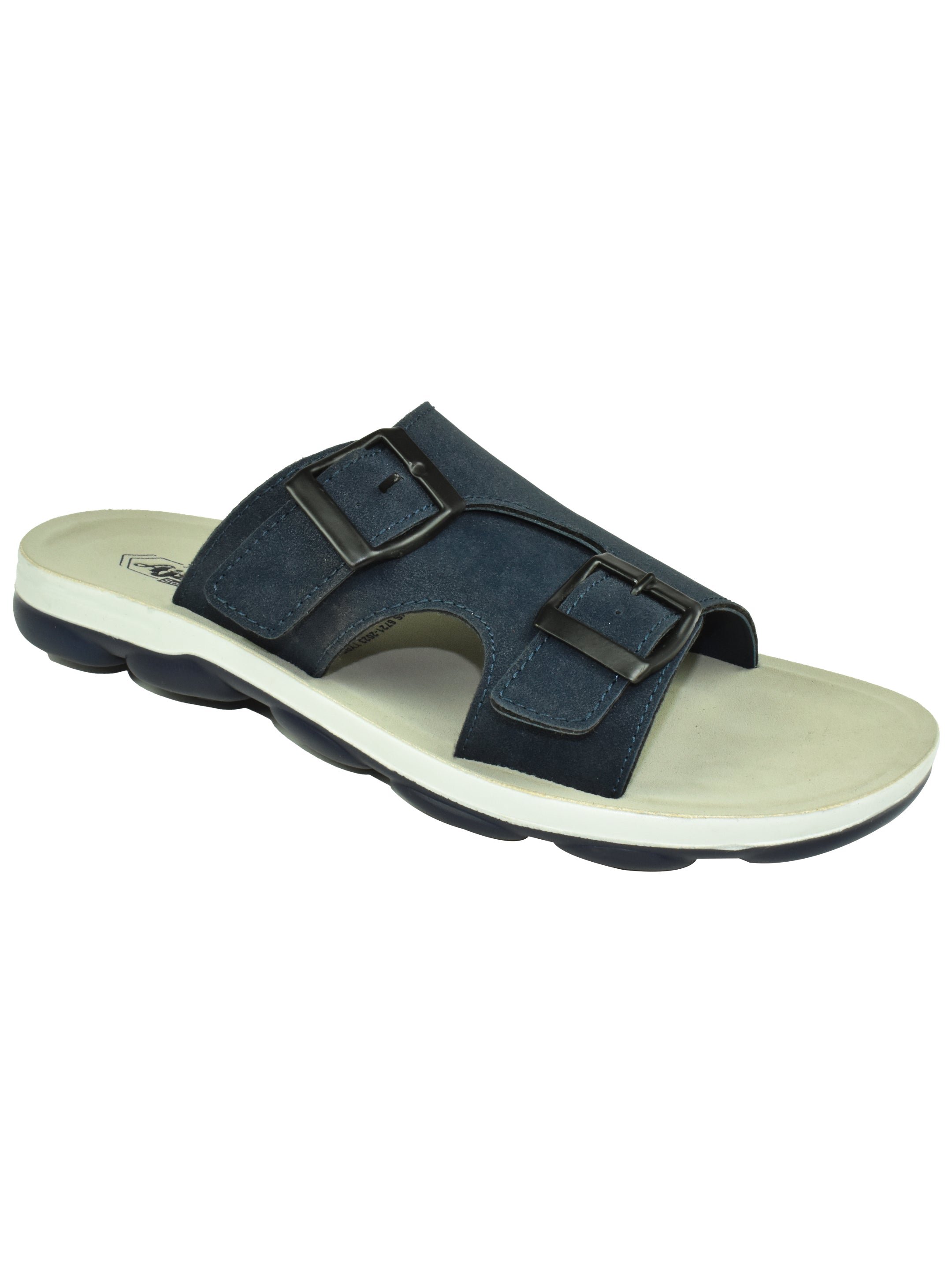 Ajanta Men’s Contemporary Slip-On Sandal with Dual Buckle Straps & Cushioned Footbed