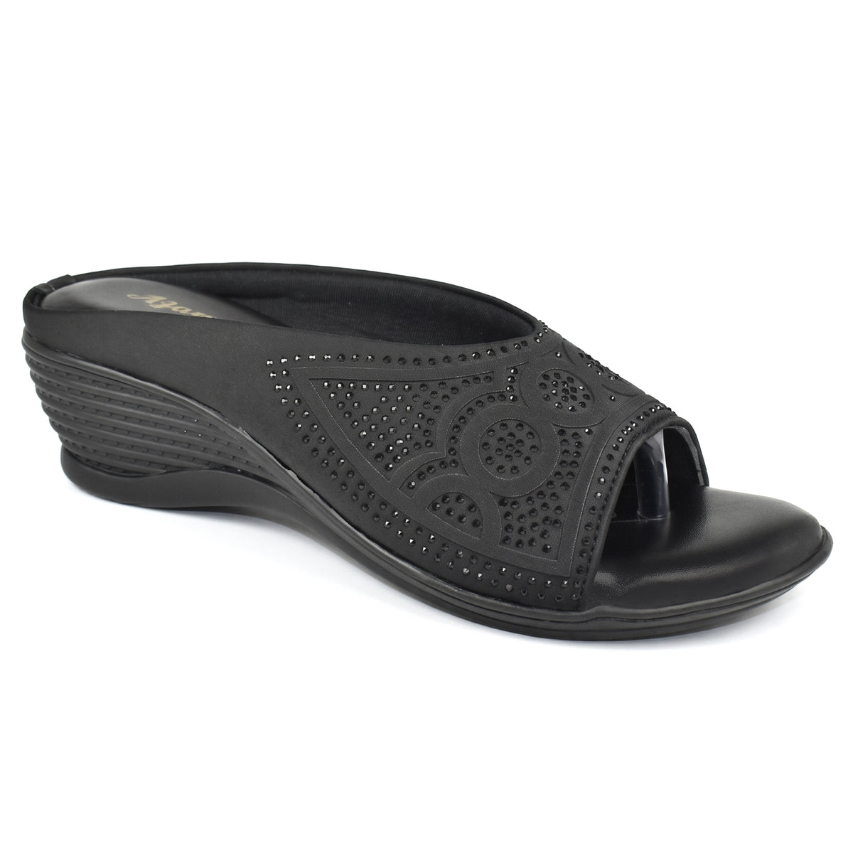 AJANTA Rhinestone Embellished Wedge Sandal for Women | Ethnic Toe Post Slip-On Casual Sandal | Girls  Comfortable Heel Sandal | Lightweight Footwear For Occasions, Party, Festive, Office, Travel