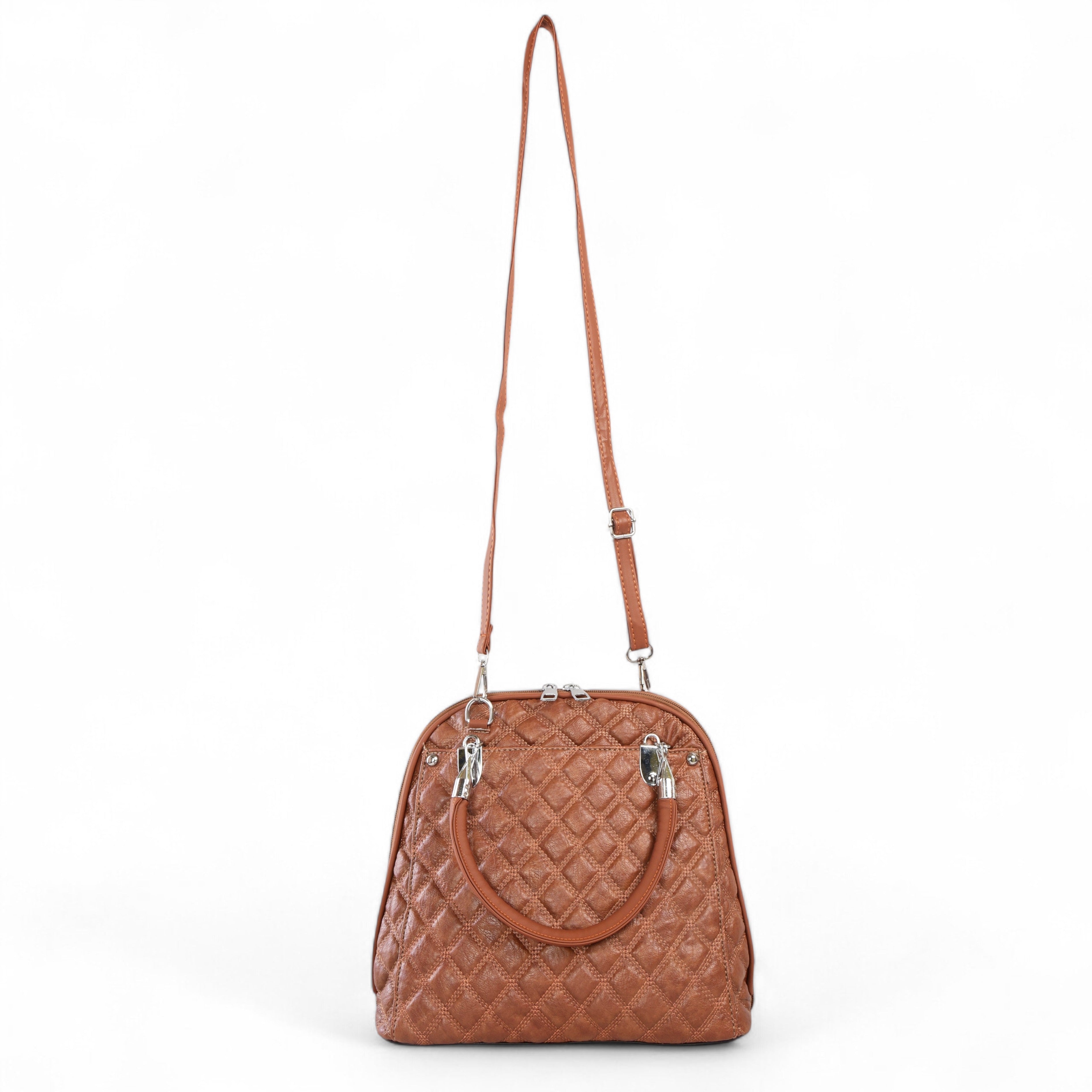 QIARRA Tan Luxe Artificial Leather Premium Quilted Satchel Bag / Handbag with Detachable Slings VB8033
