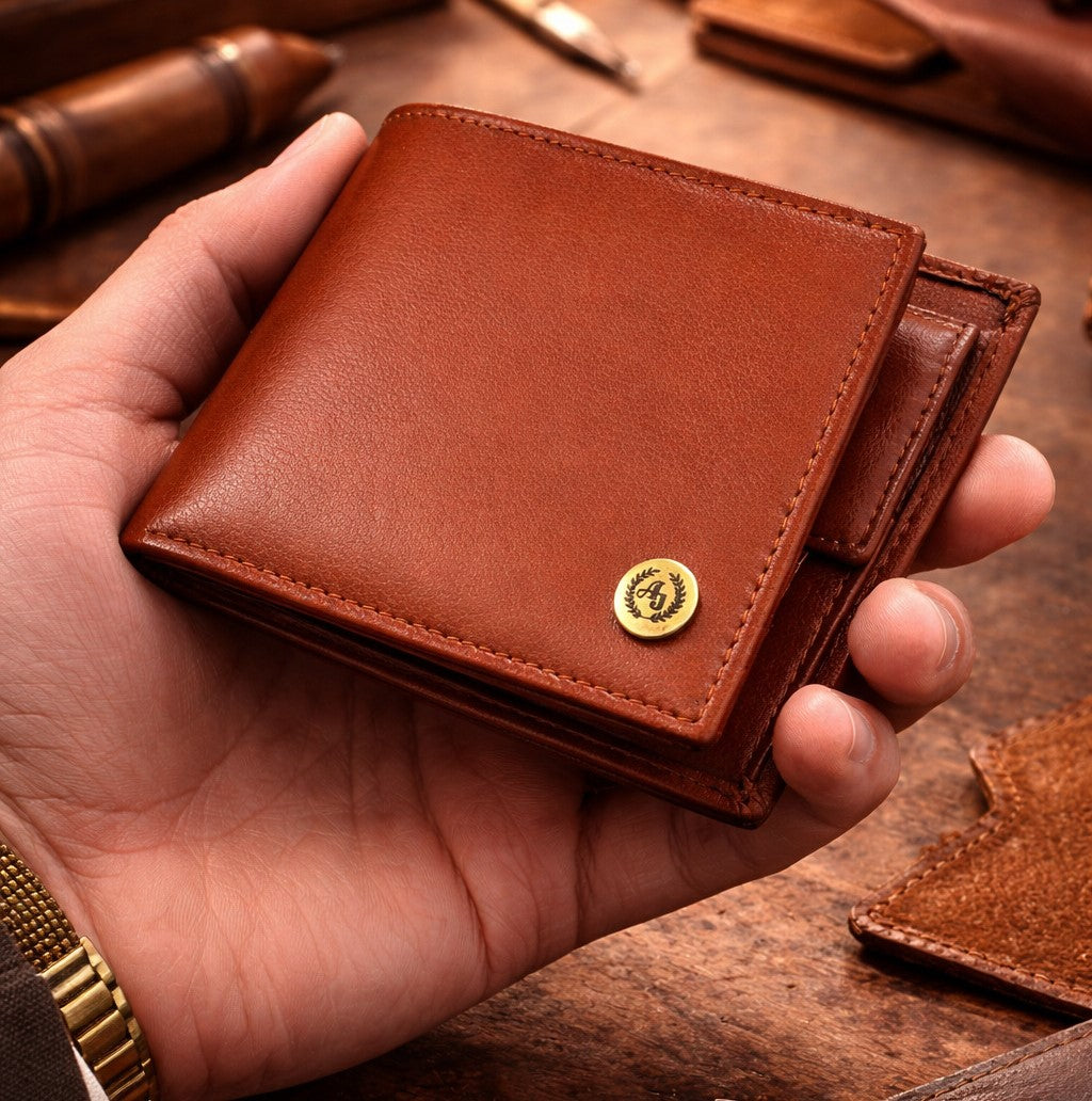 Ajanta Cognac Leather Wallet for Men Classic Bi-Fold with 5 Card Slots