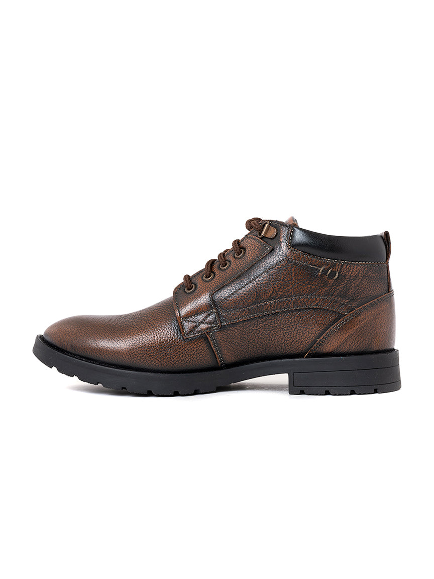Imperio Brown Genuine Leather Lace-up High Top Boots for Men EG5013