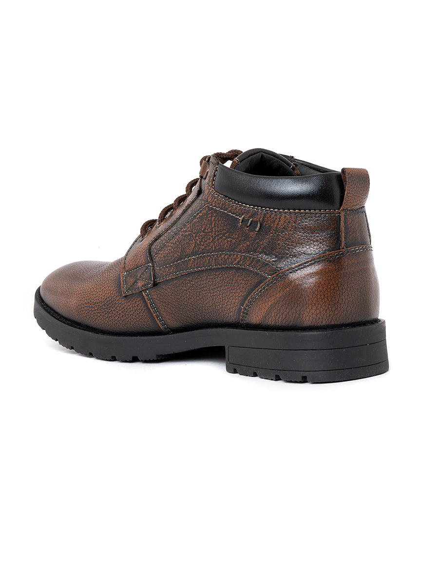 Imperio Brown Genuine Leather Lace-up High Top Boots for Men EG5013