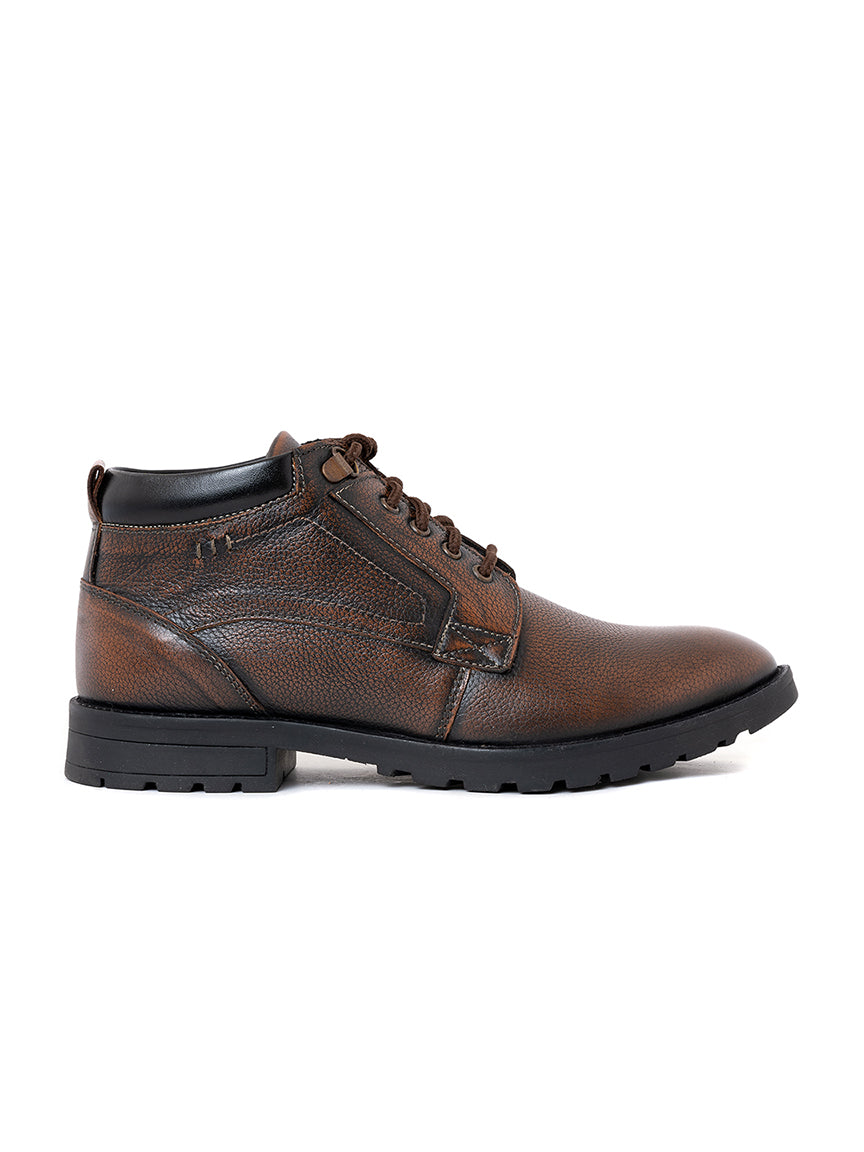 Imperio Brown Genuine Leather Lace-up High Top Boots for Men EG5013