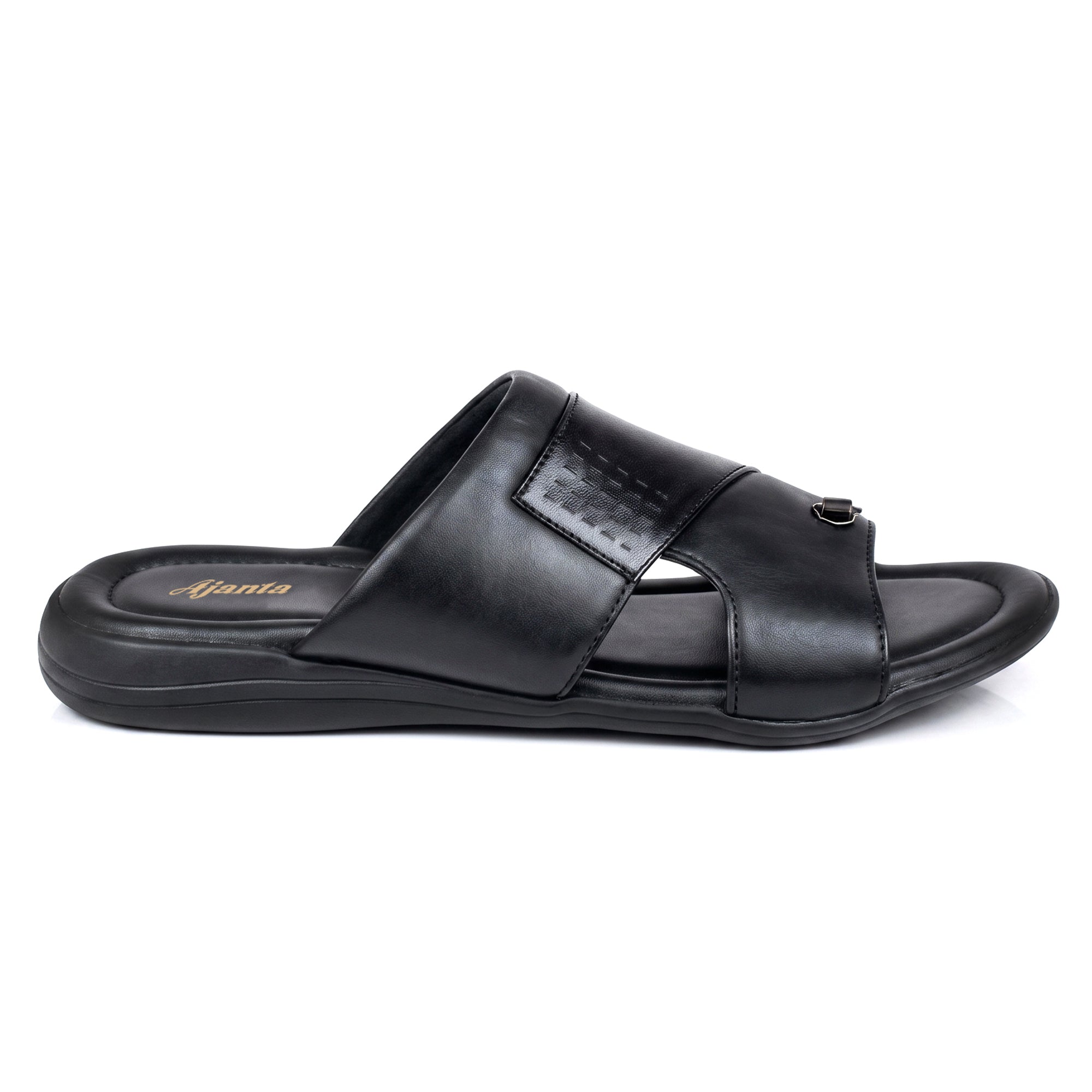 AJANTA Men Cushioned Comfort Sandals | Soft Sole | Everyday Use (Black)
