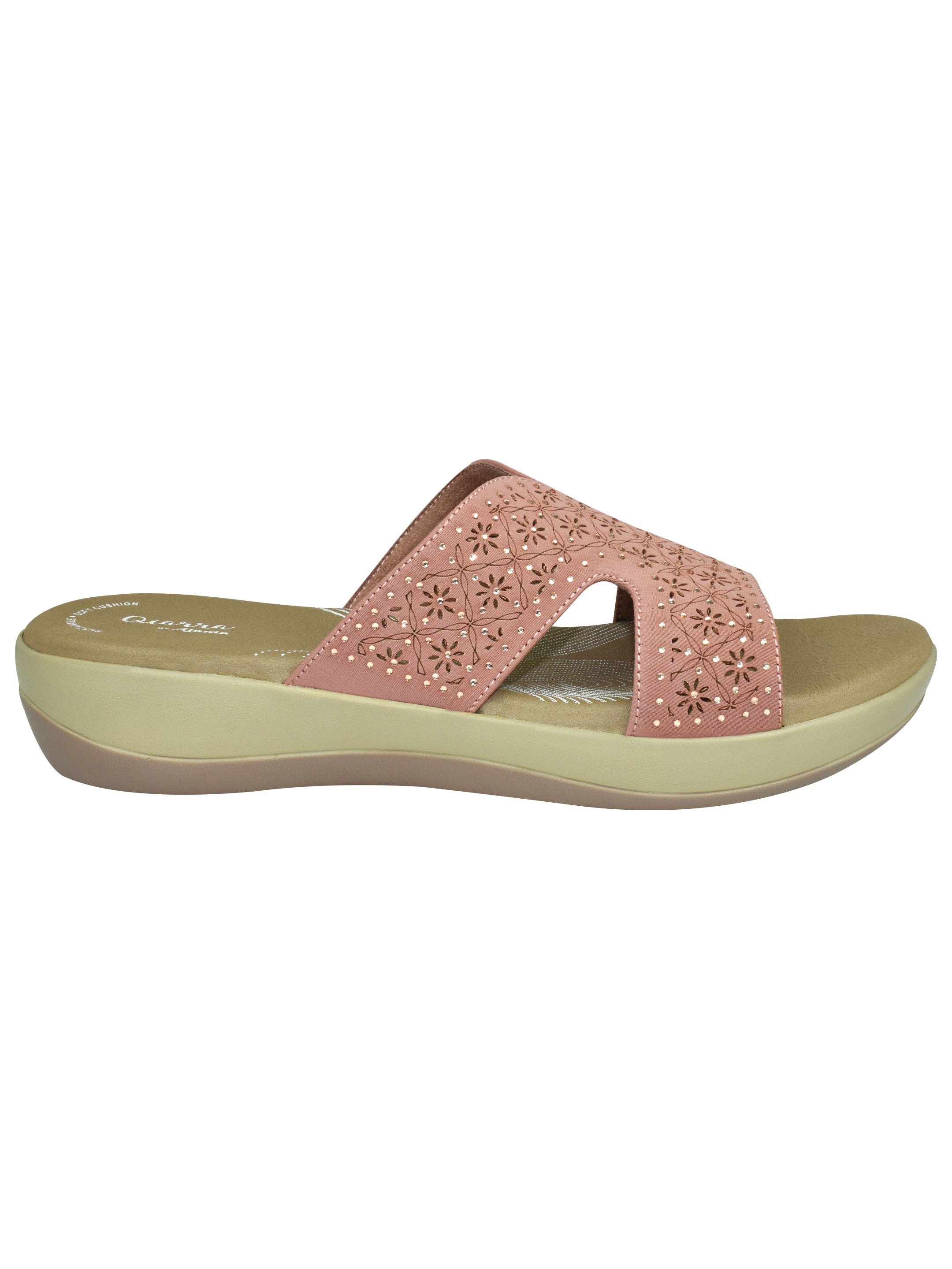 QIARRA Women's Pink  Embellished & Laser Cut Rexine Upper, Cushioned Insole, AirMax Sole Open Toe Sandal ML0900