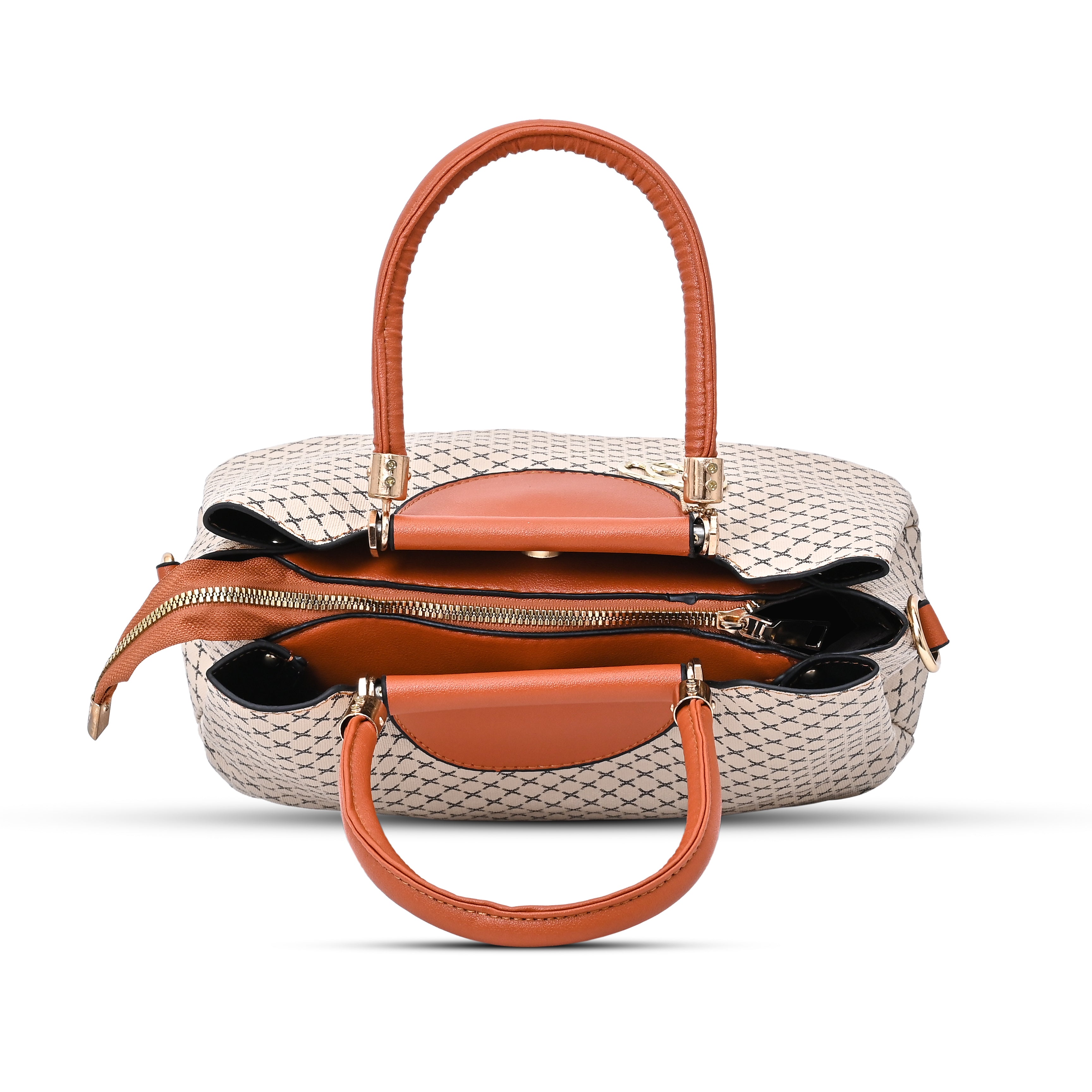 QIARRA Offwhite Luxe Artificial Leather Premium Textured Satchel Bag / Handbag with Detachable Slings VB8060