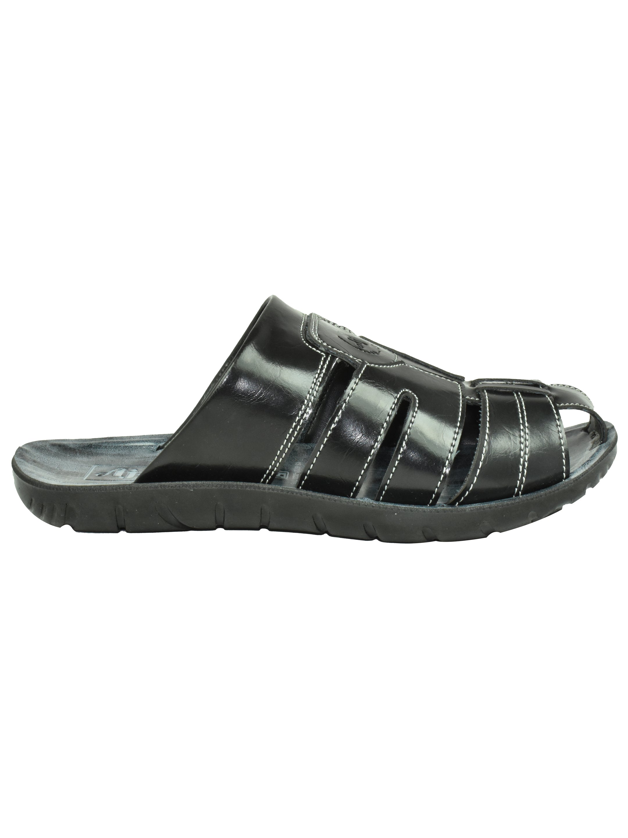 Ajanta Men’s Sleek Black Slip-On Sandal with PU Sole & Premium Leather-Look Finish