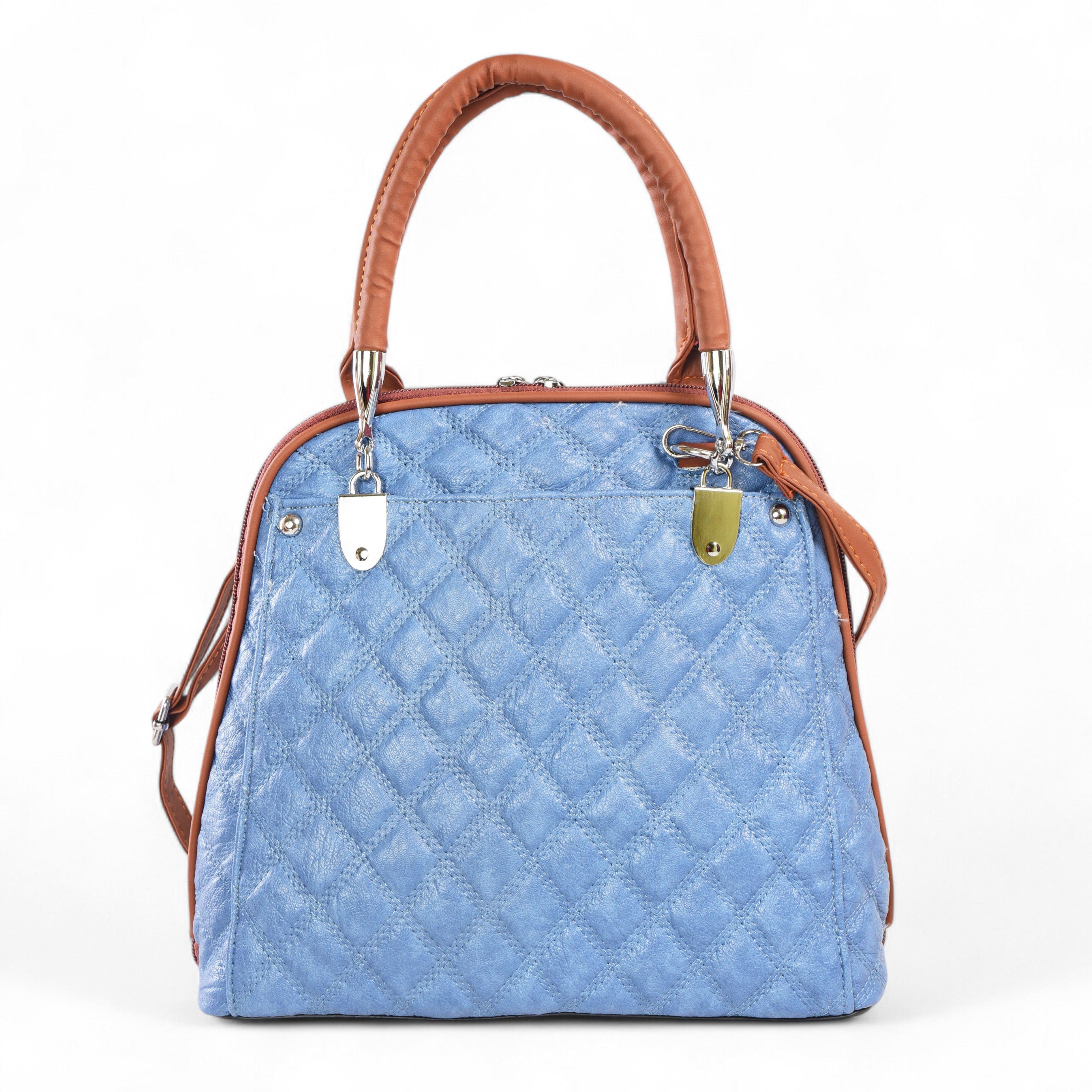 QIARRA Sky Blue Luxe Artificial Leather Premium Quilted Satchel Bag / Handbag with Detachable Slings VB8030