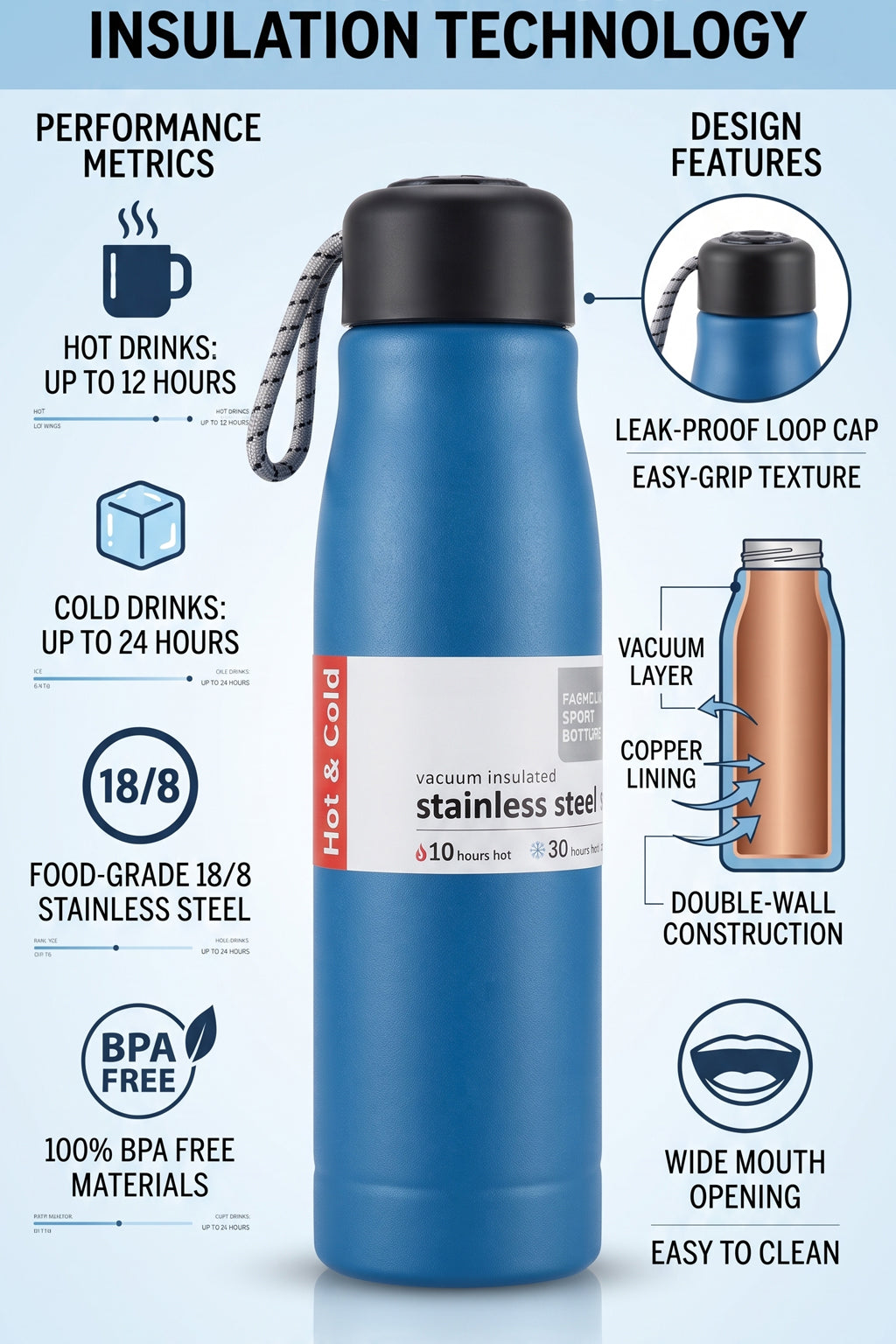 AJANTA Vacuum Insulated Stainless Steel Water Bottle 550 ml | Double Wall Thermos Flask | Leakproof, BPA Free | Keeps Hot 10 Hrs & Cold 30 Hrs | Office, School, Gym, Travel