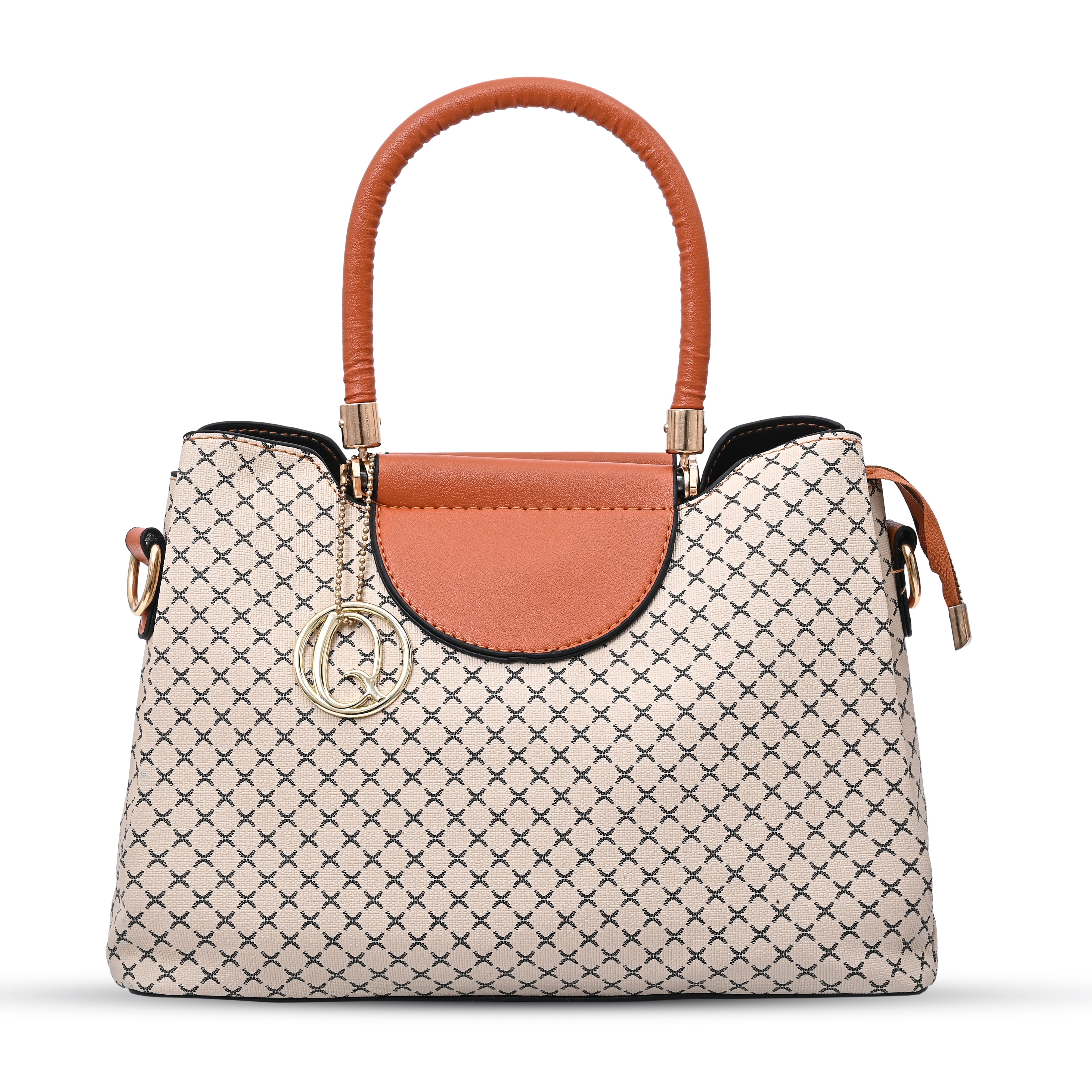 QIARRA Offwhite Luxe Artificial Leather Premium Textured Satchel Bag / Handbag with Detachable Slings VB8060