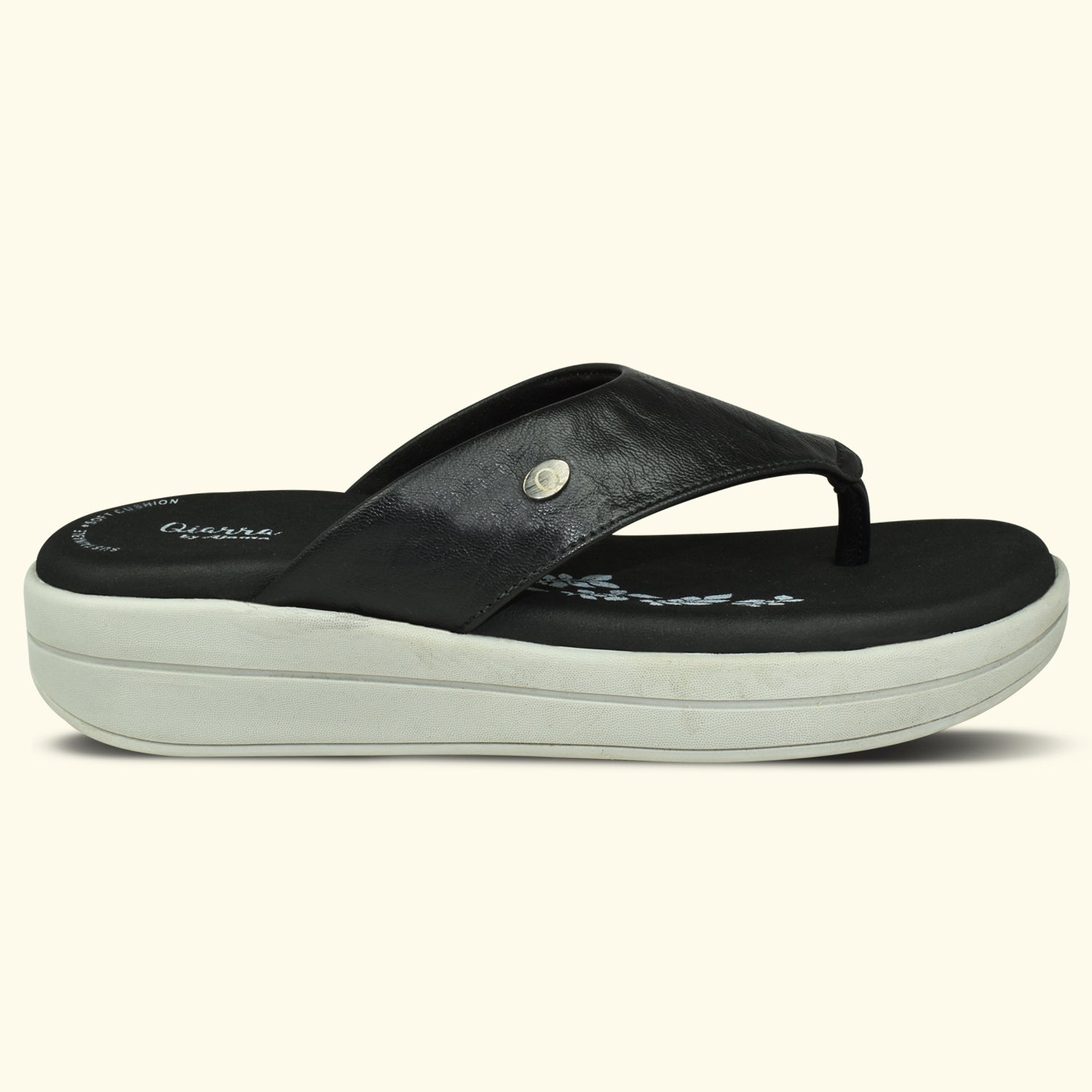 Qiarra Black Thong Style Floral Printed Cushioned Footbed Sandal for Women EL1059