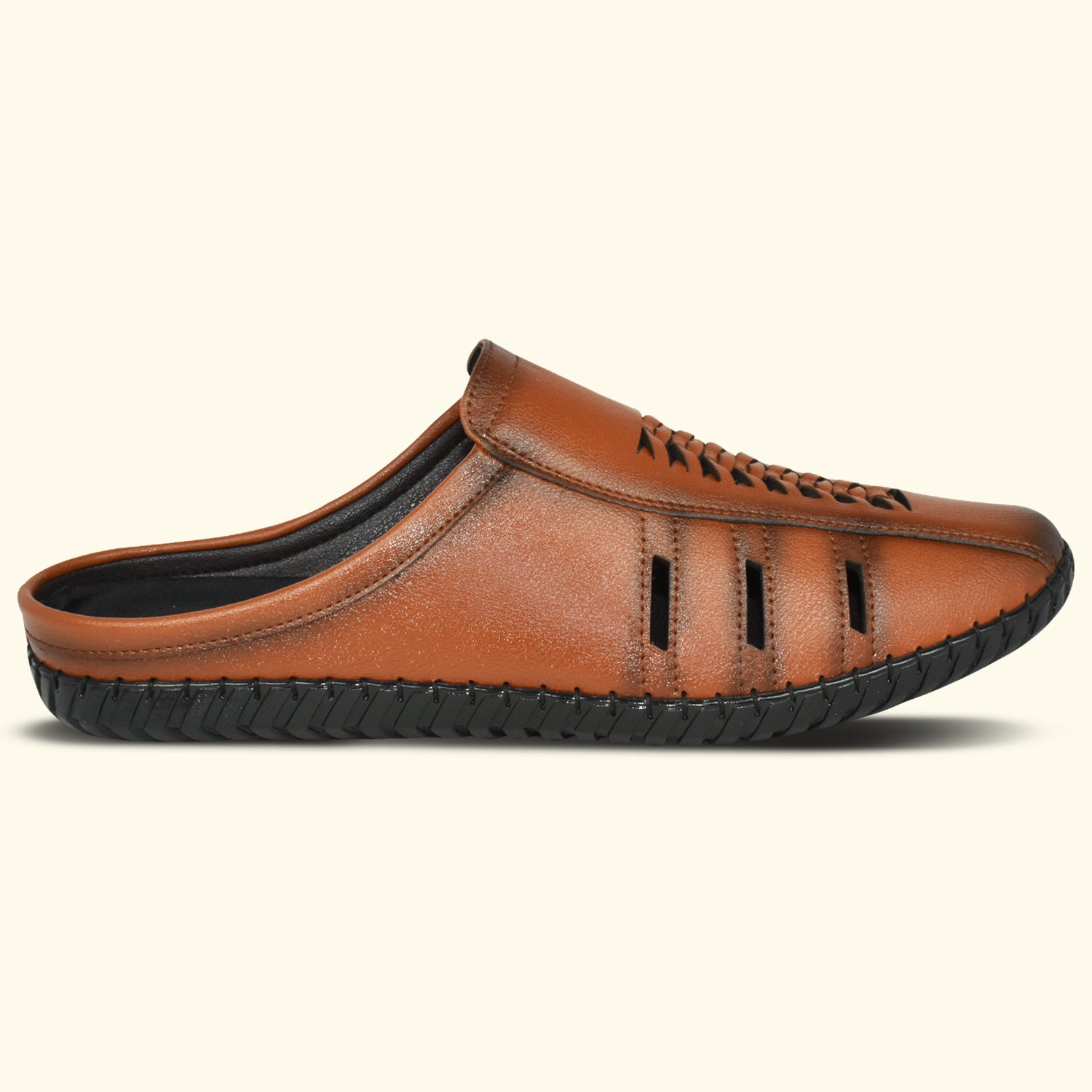IMPERIO Men’s Tan Lightweight & Easy to Wear Cushioned Footbed Laser Cut Open Back Mules EG3038