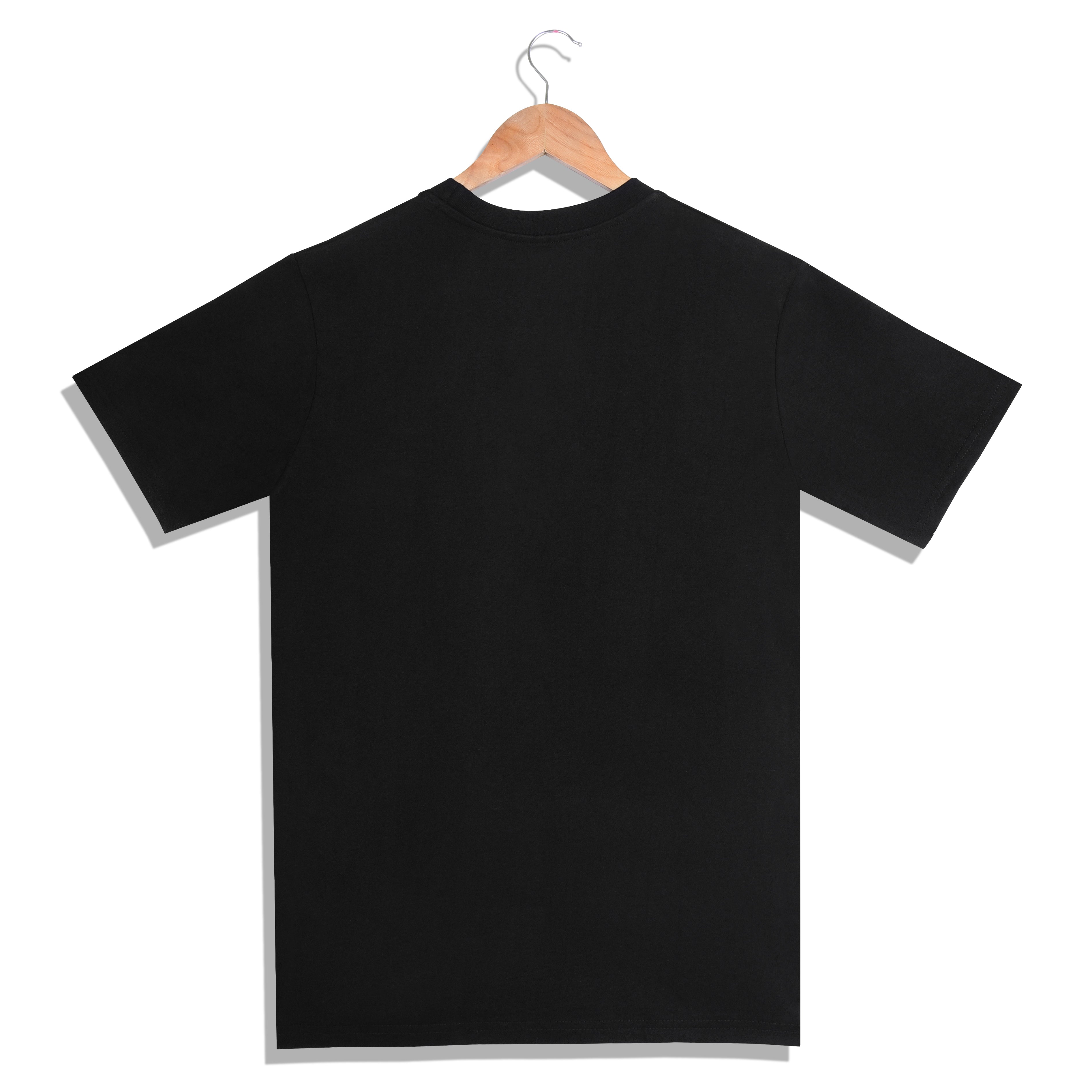 IMPERIO Men Black Solid Round Neck T-Shirt | Pure Cotton, Casual Fit RN5015
