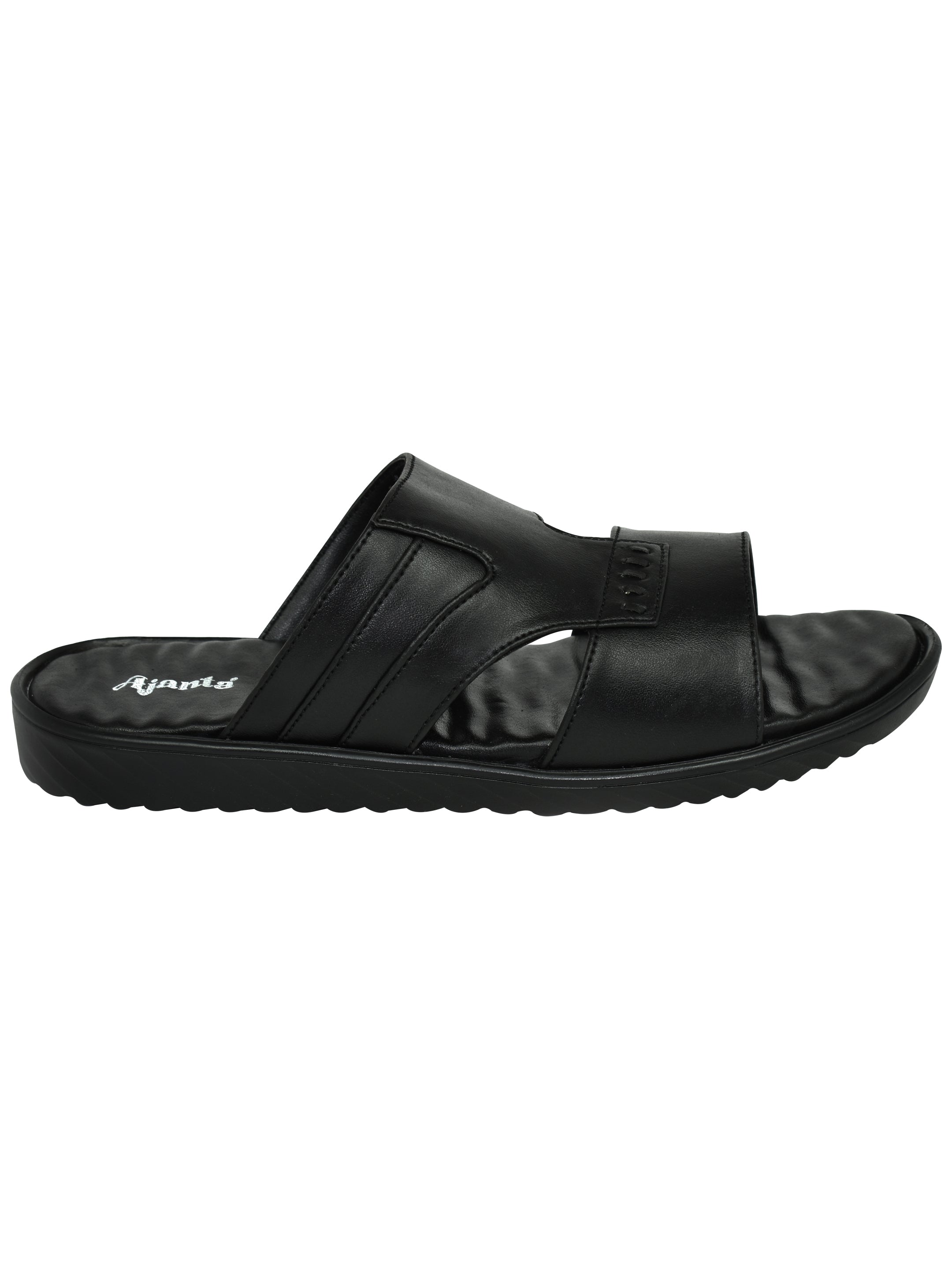Ajanta Men’s Black Slip-On Sandals Lightweight Synthetic Daily Wear Footwear