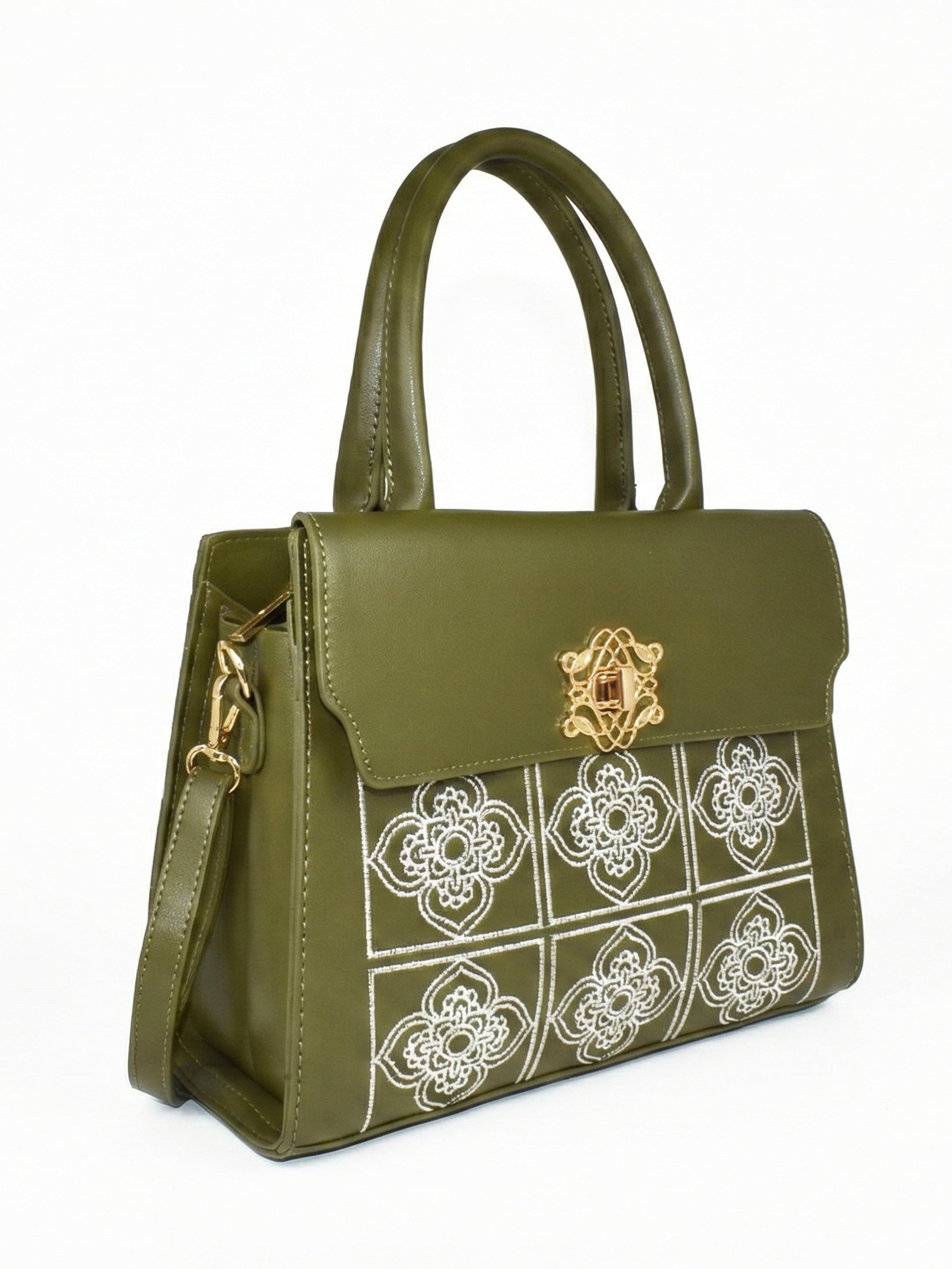 Ajanta Embroidered Women’s Handbag with Top Handle and Sling Strap