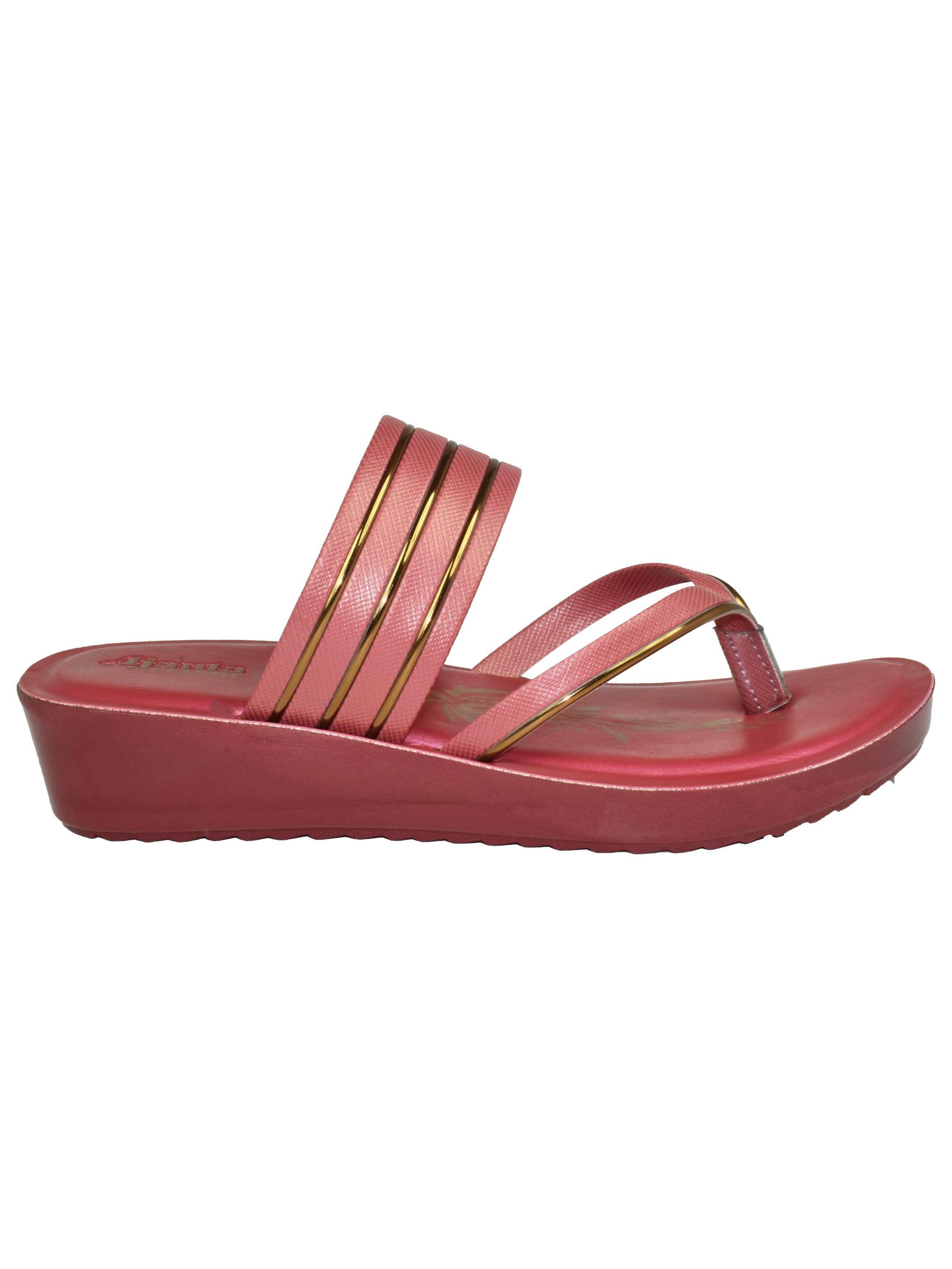 Ajanta Women’s Glossy Multi-Line Wedge Sandal with Toe Loop & Cushioned Footbed