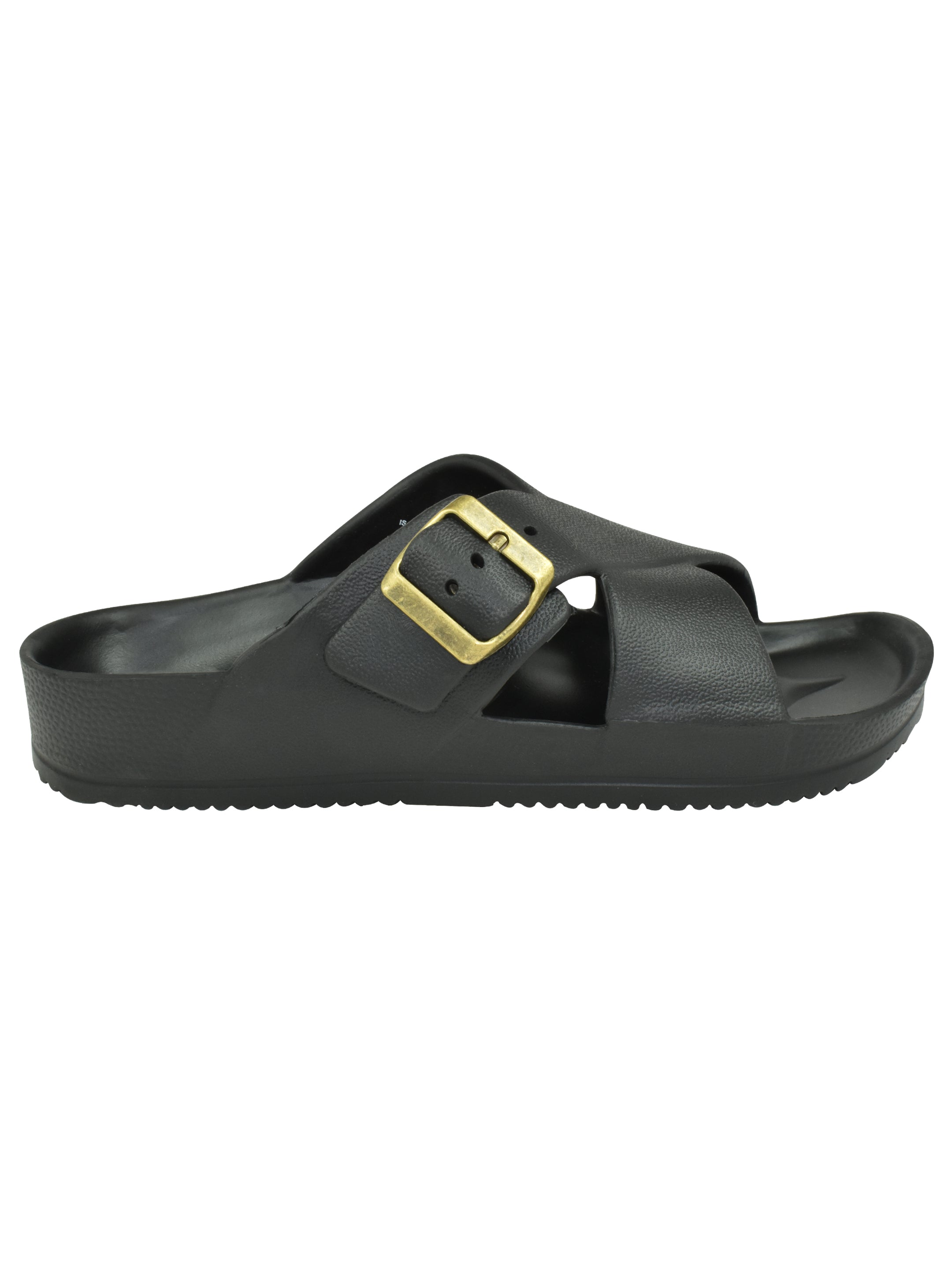 Ajanta Men’s Adjustable Buckle Slippers – Lightweight EVA Molded Orthopedic Slip-Ons for All-Day Comfort (Black)-EG3047
