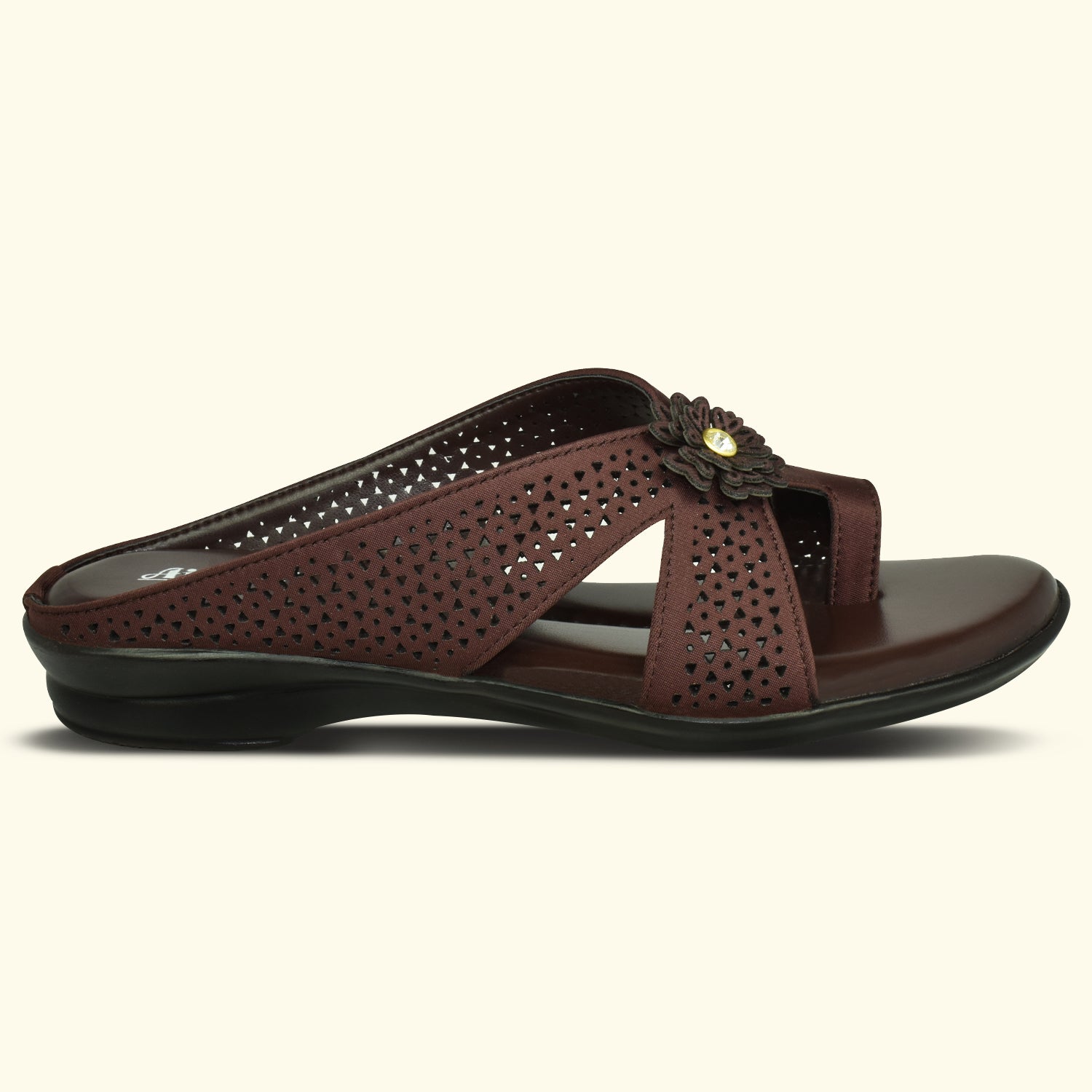 Ajanta Brown Thong Style Laser Cut Slip-on Flat Sandal for Women EL3024