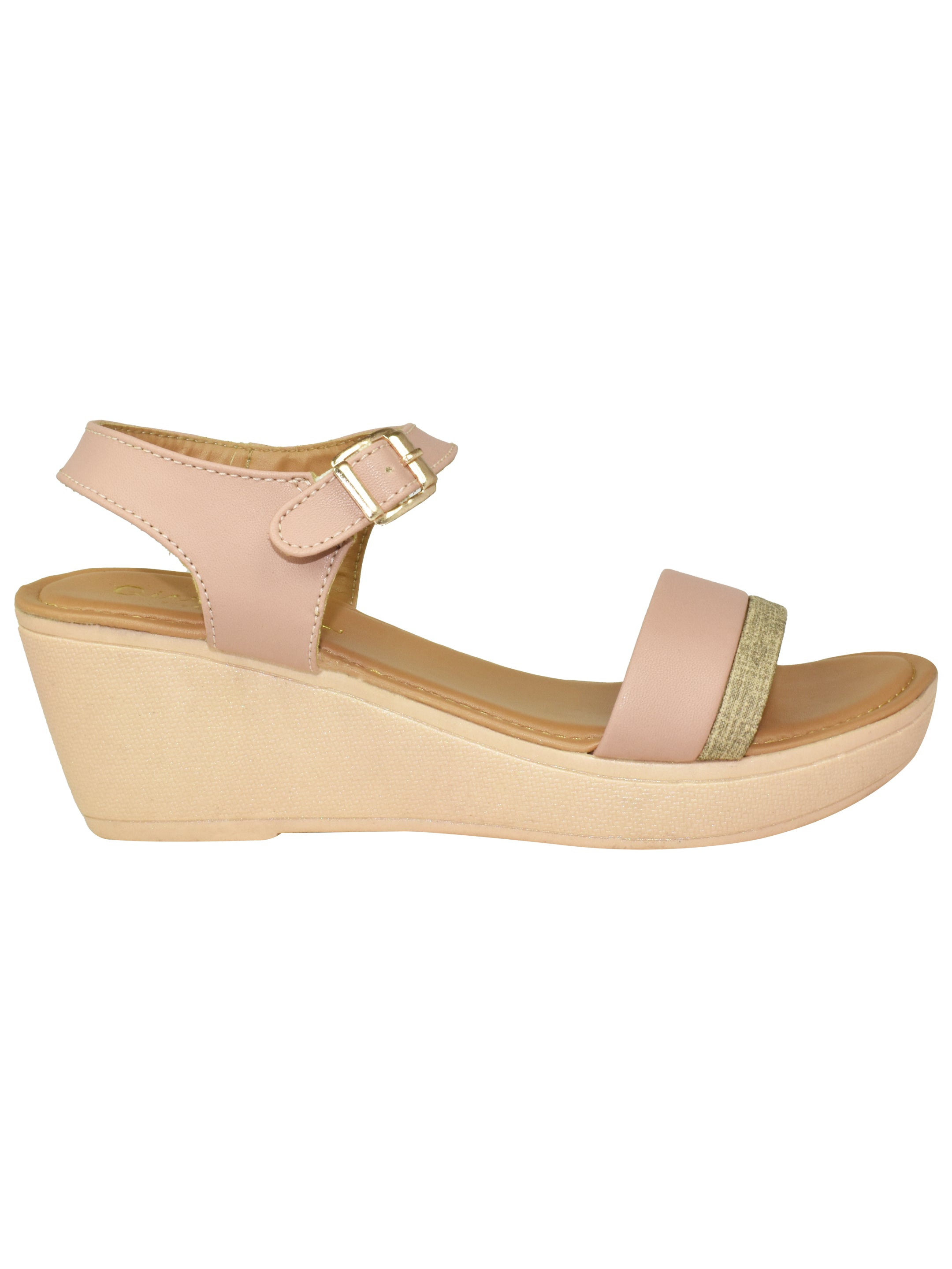 QIARRA by Ajanta Women’s Pink Wedge Sandals with Buckle Lock
