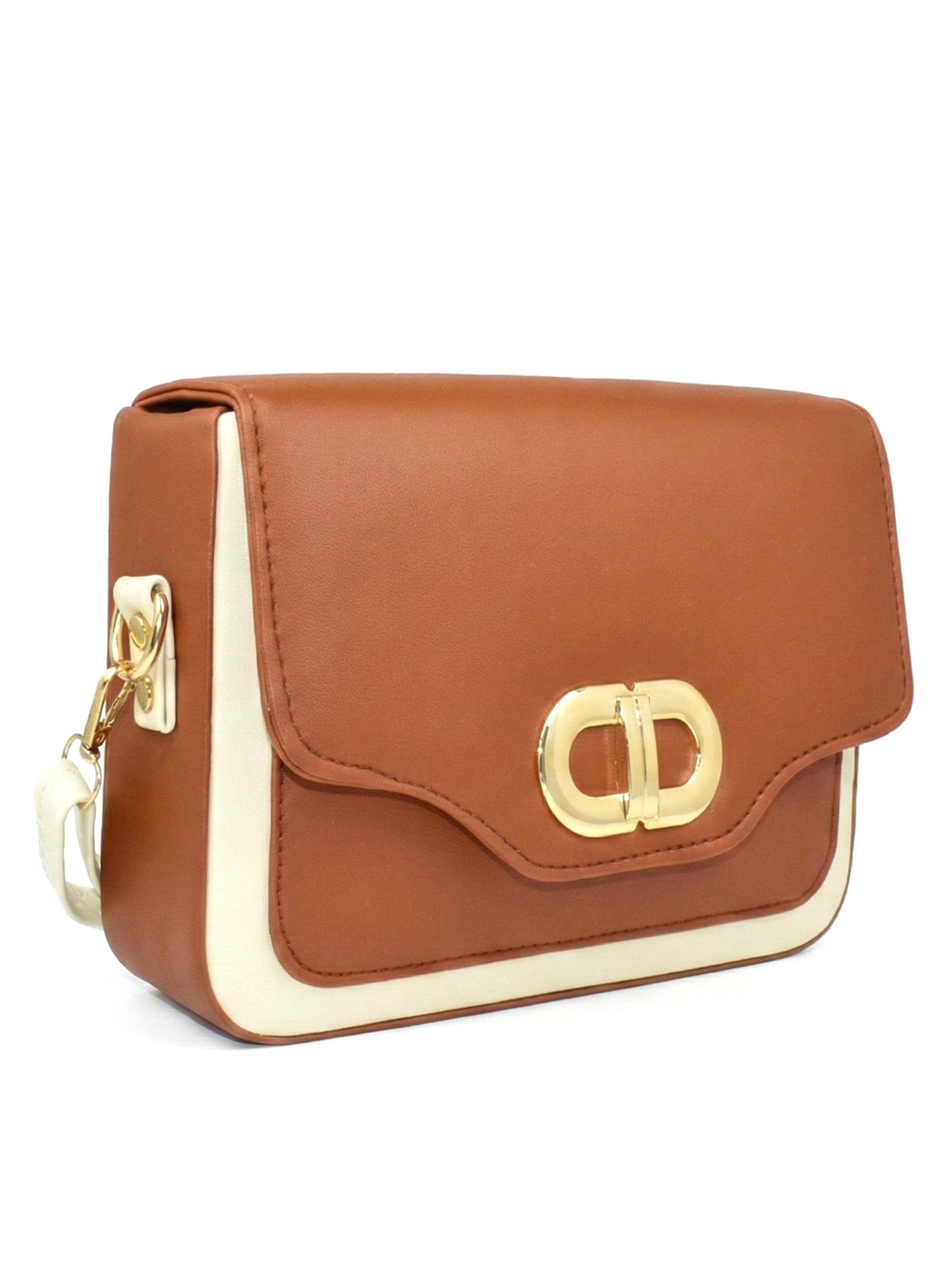 Ajanta Women’s Tan Sling Bag with Stylish Flap Lock and Adjustable Strap