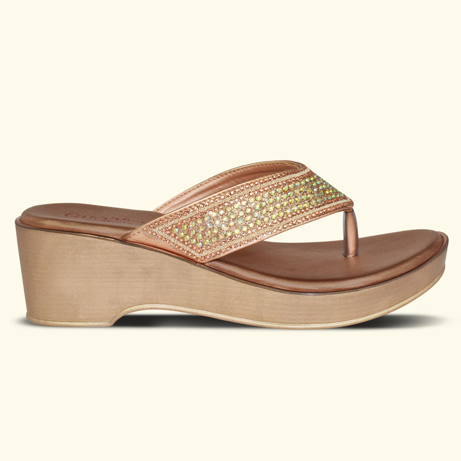 QIARRA Women's Shimmer Open Toe Comfortable Wedge Heel Fashion Sandals for Casual, Outdoor and Party EL1042