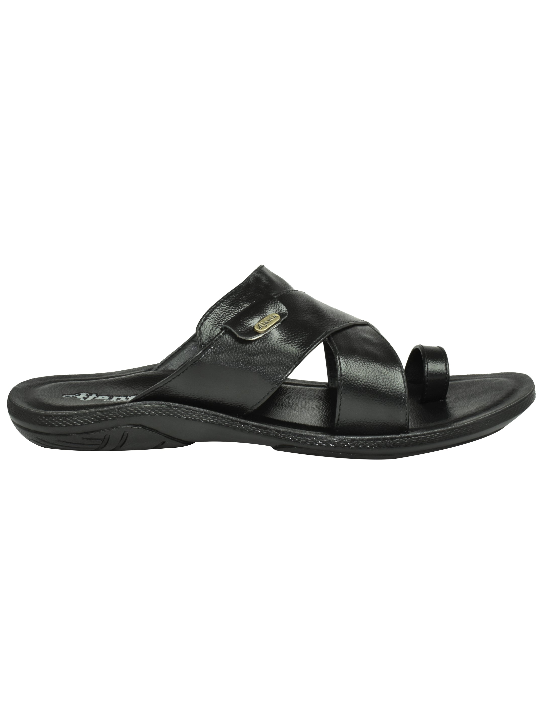 Ajanta Men’s Black Cross-Strap Sandal with Toe Loop & Soft Padded Footbed