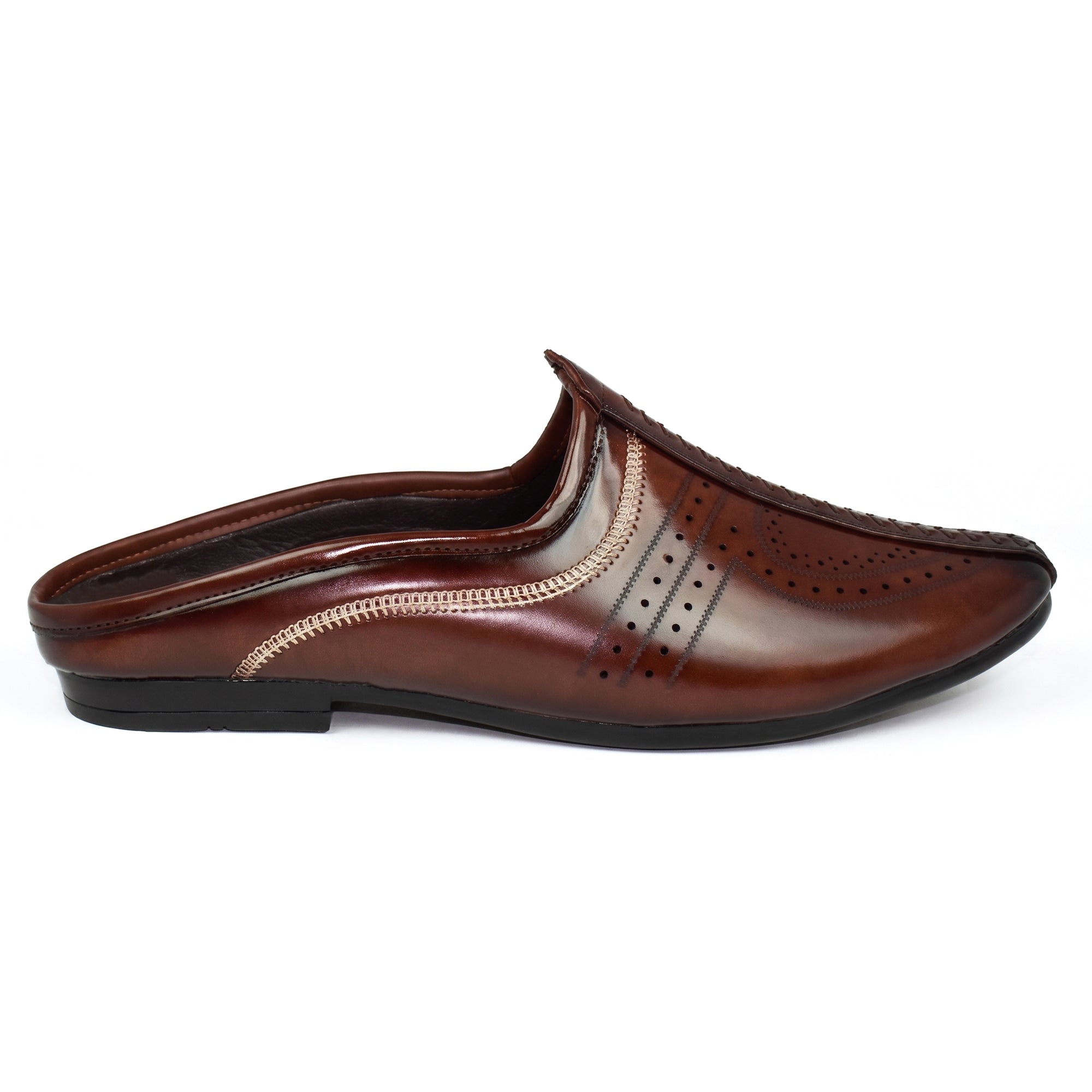 AJANTA Men's Brown Mule Loafers Shoes | Formal Slip-On Mules for Men | Synthetic Leather Ethnic Mojari Style Back Open Dress Wear | Comfortable Lightweight Airmix Sole | Office Wear, Wedding, Party Festive & Traditional Casual Footwear