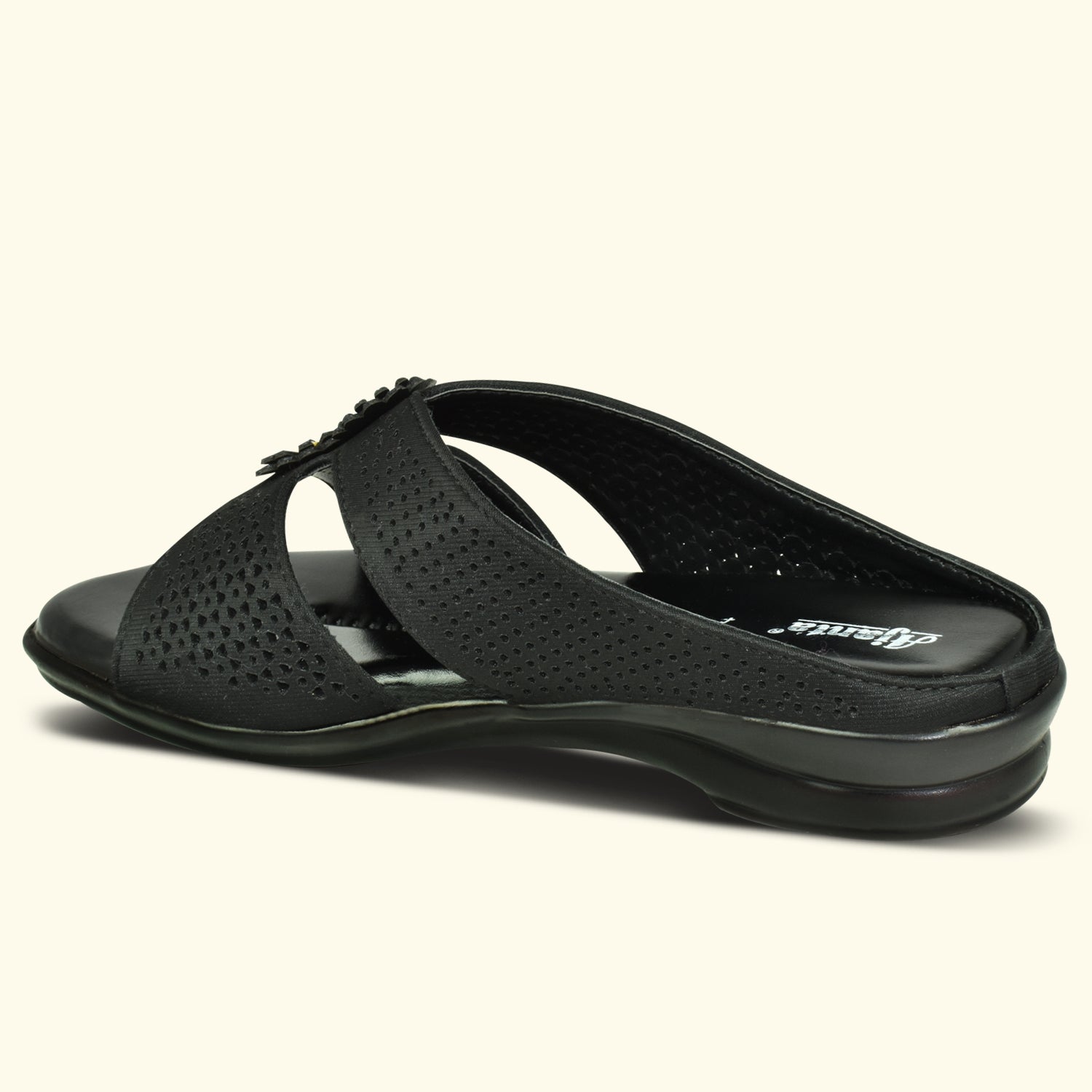 Ajanta Black Laser Cut Floral Upper Slip-on Flat Sandal for Women EL3025