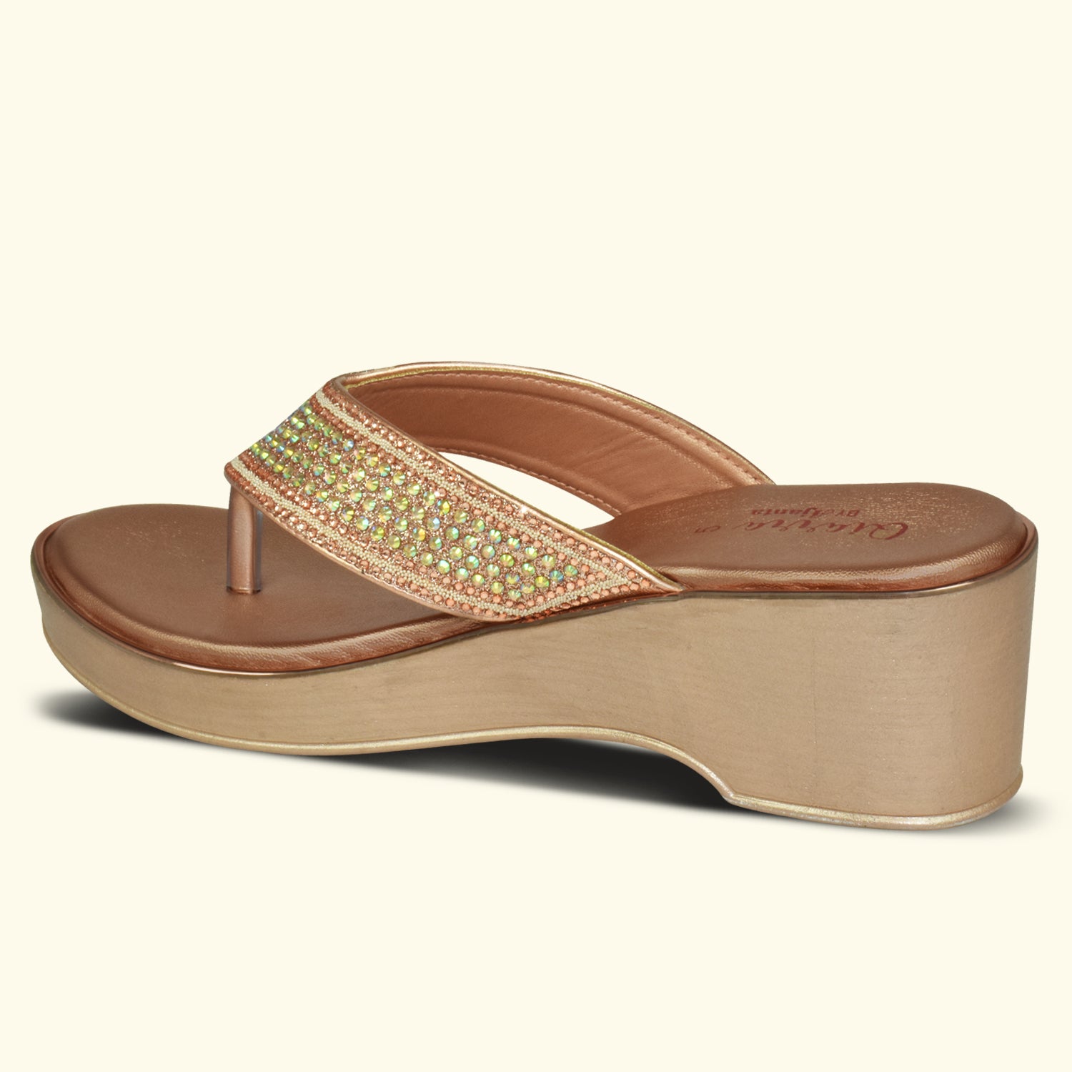 QIARRA Women's Shimmer Open Toe Comfortable Wedge Heel Fashion Sandals for Casual, Outdoor and Party