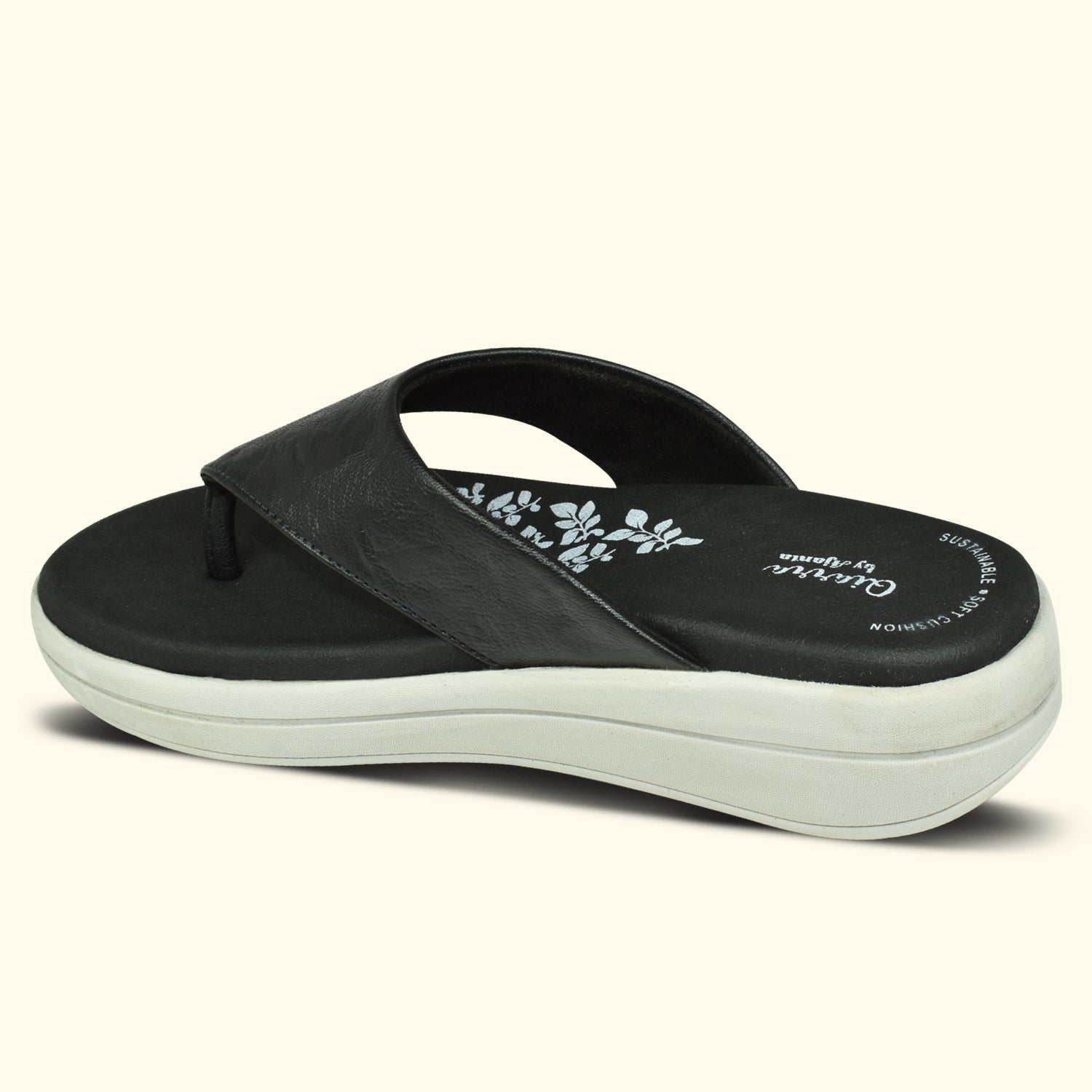 Qiarra Black Thong Style Floral Printed Cushioned Footbed Sandal for Women EL1059