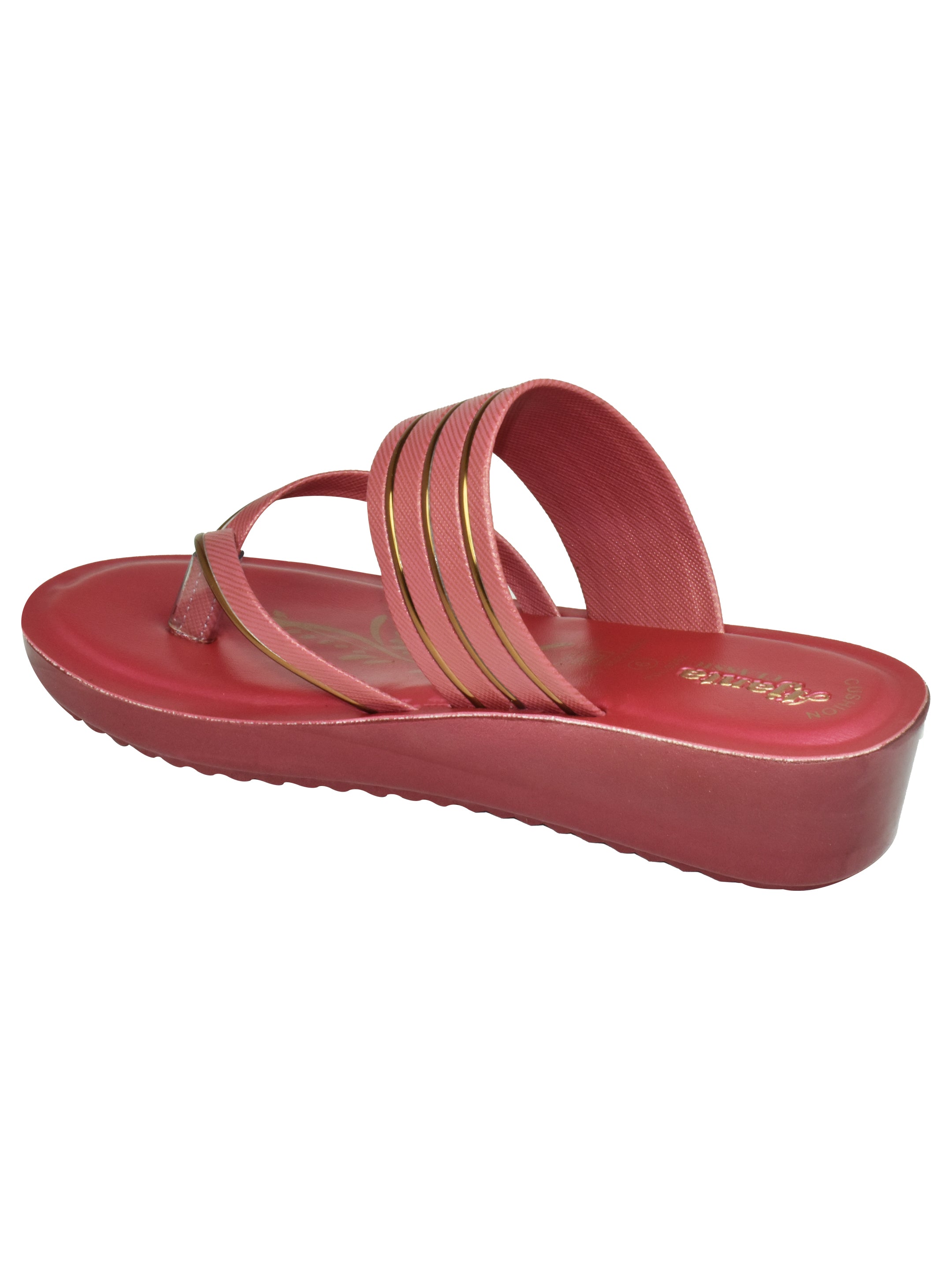 Ajanta Women’s Glossy Multi-Line Wedge Sandal with Toe Loop & Cushioned Footbed