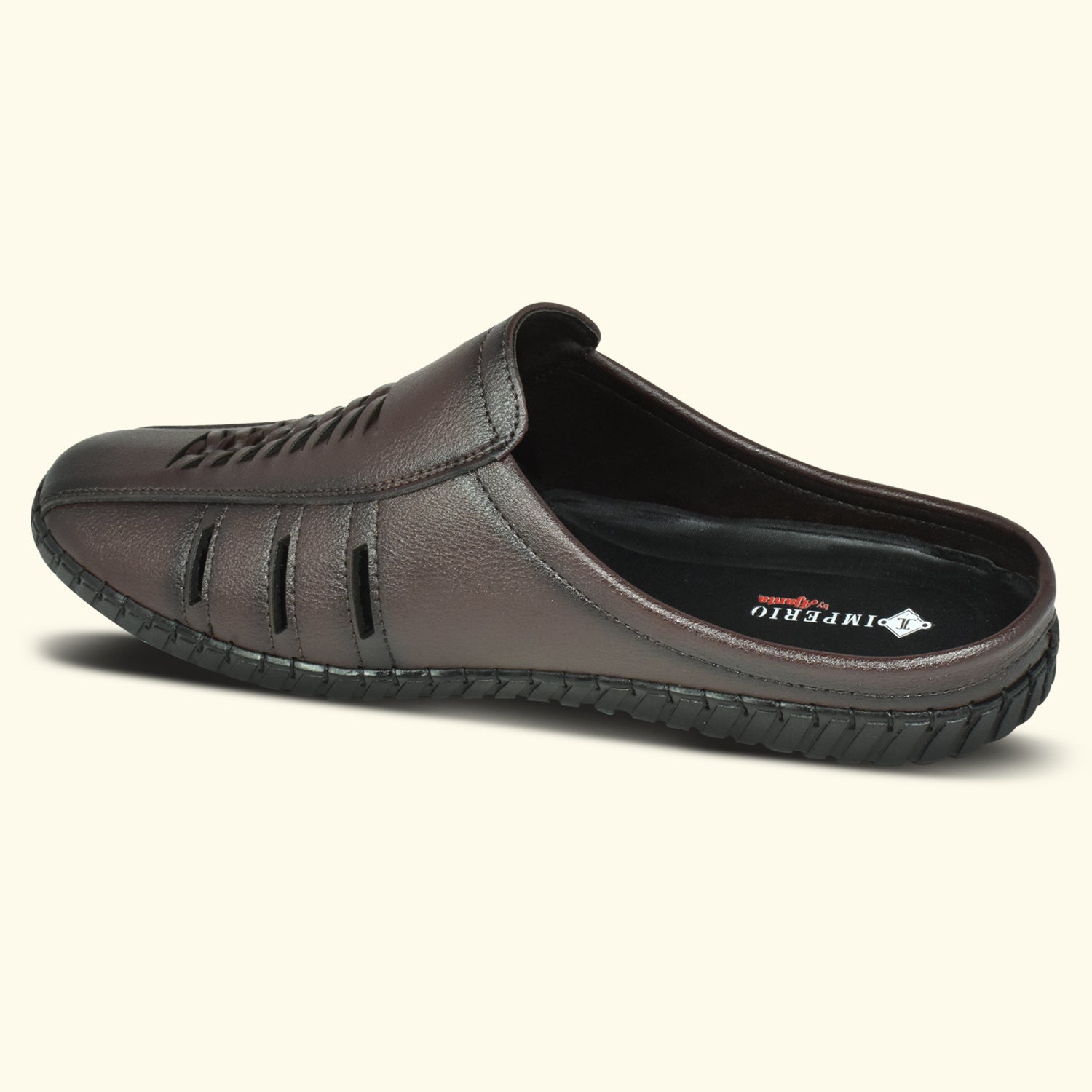 IMPERIO Men’s Brown Lightweight & Easy to Wear Cushioned Footbed Laser Cut Open Back Mules EG3039