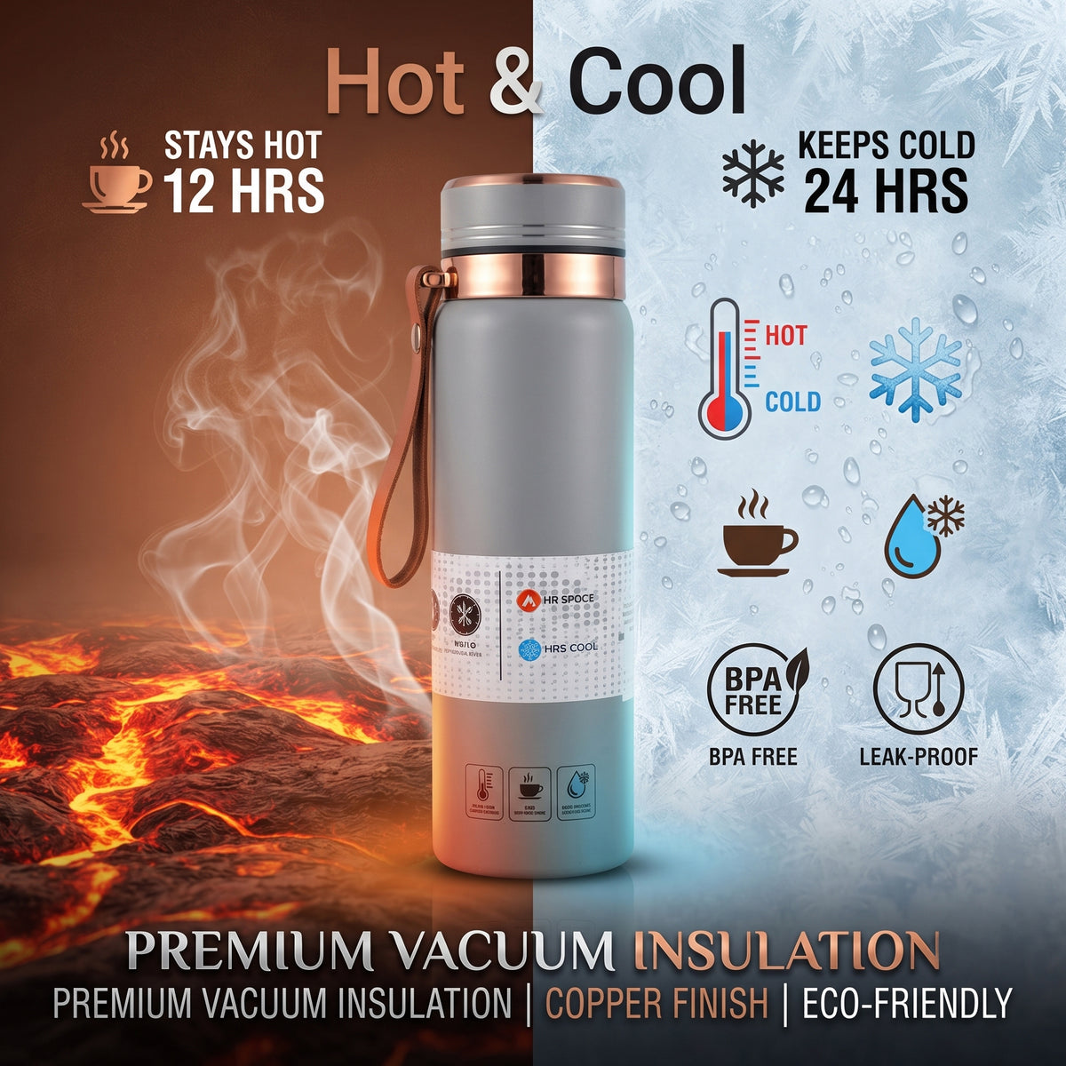 AJANTA 1 Litre Stainless Steel Water Bottle | Double Wall Vacuum Insulated Thermal Flask | 12H Hot & 24H Cold Retention | Leak Proof Water Bottle with Carry Strap, Inner Strainer & Matte Finish Drinking Bottle For Office, Gym & Travel