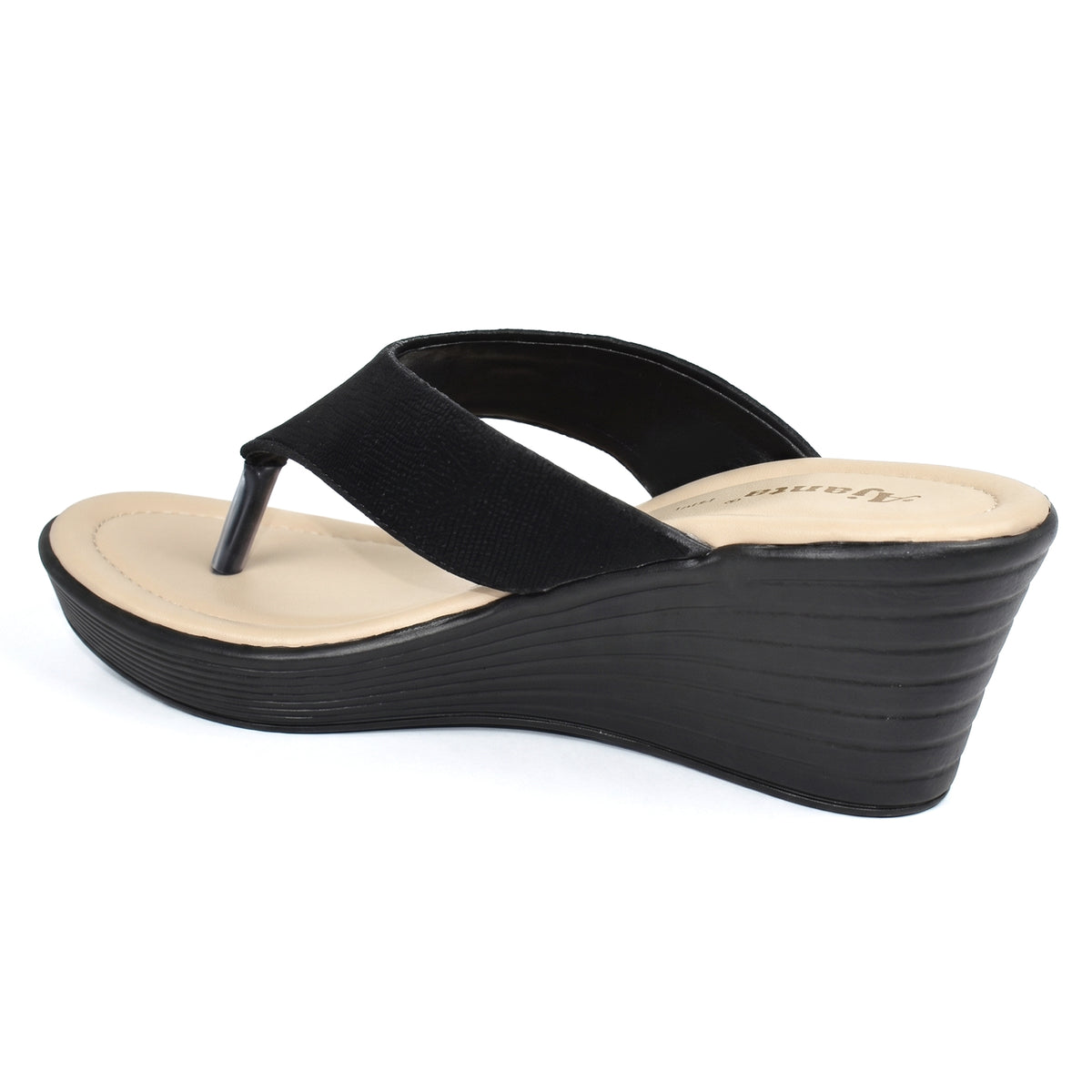 AJANTA Women Wedge Heel Sandals |  Toe Post Flip Flop Sandals for Women | Platform Slip On Sandals | Lightweight Cushioned Walking Footwear | Daily, Office, Travel, Puja & Occasion Wear Black